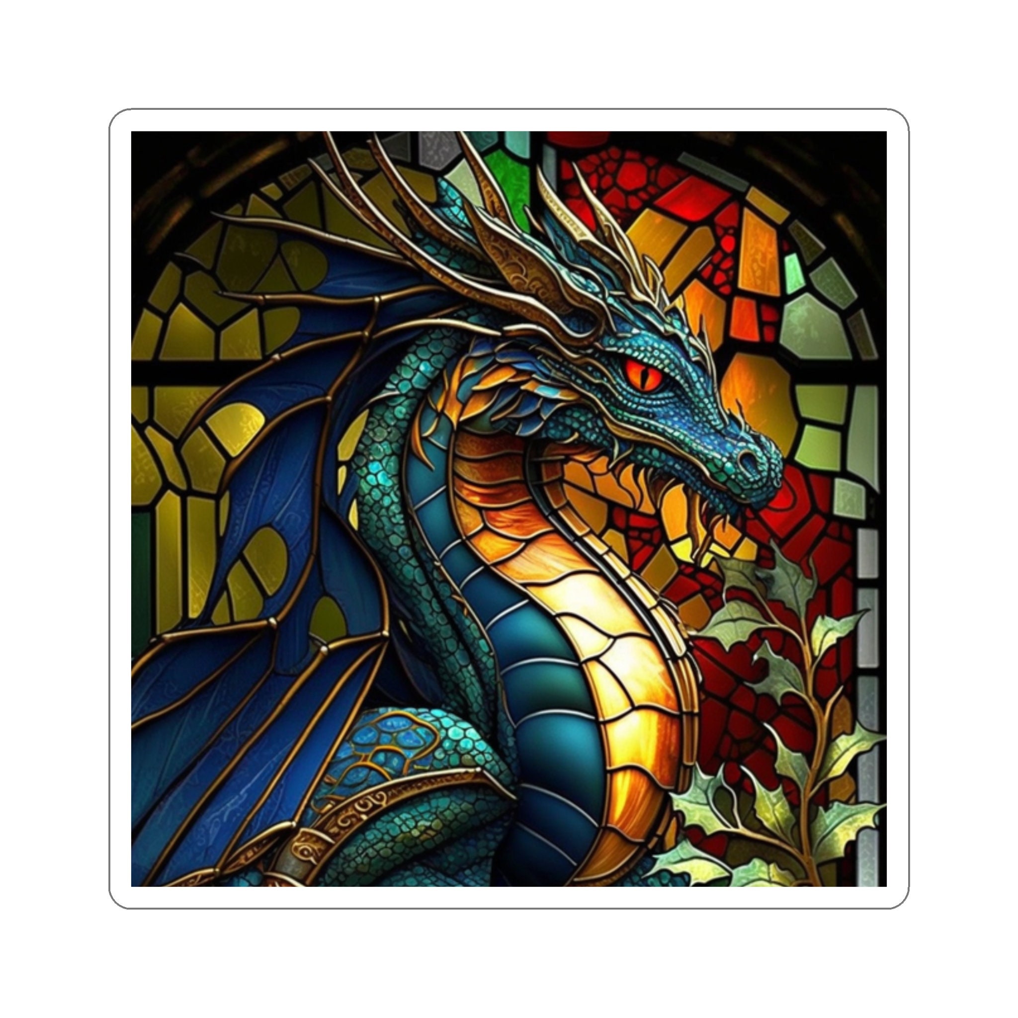 Stained Glass Dragon Sticker - Embrace the Radiant Beauty of Dragons! Vibrant Artwork for Any Surface - 5 Sizes