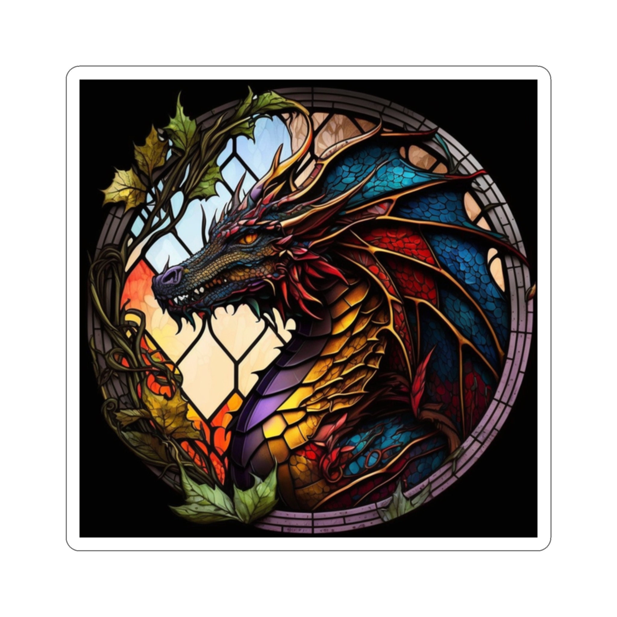 Stained Glass Dragon Sticker - Embrace the Radiant Beauty of Dragons! Vibrant Artwork for Any Surface - 5 Sizes