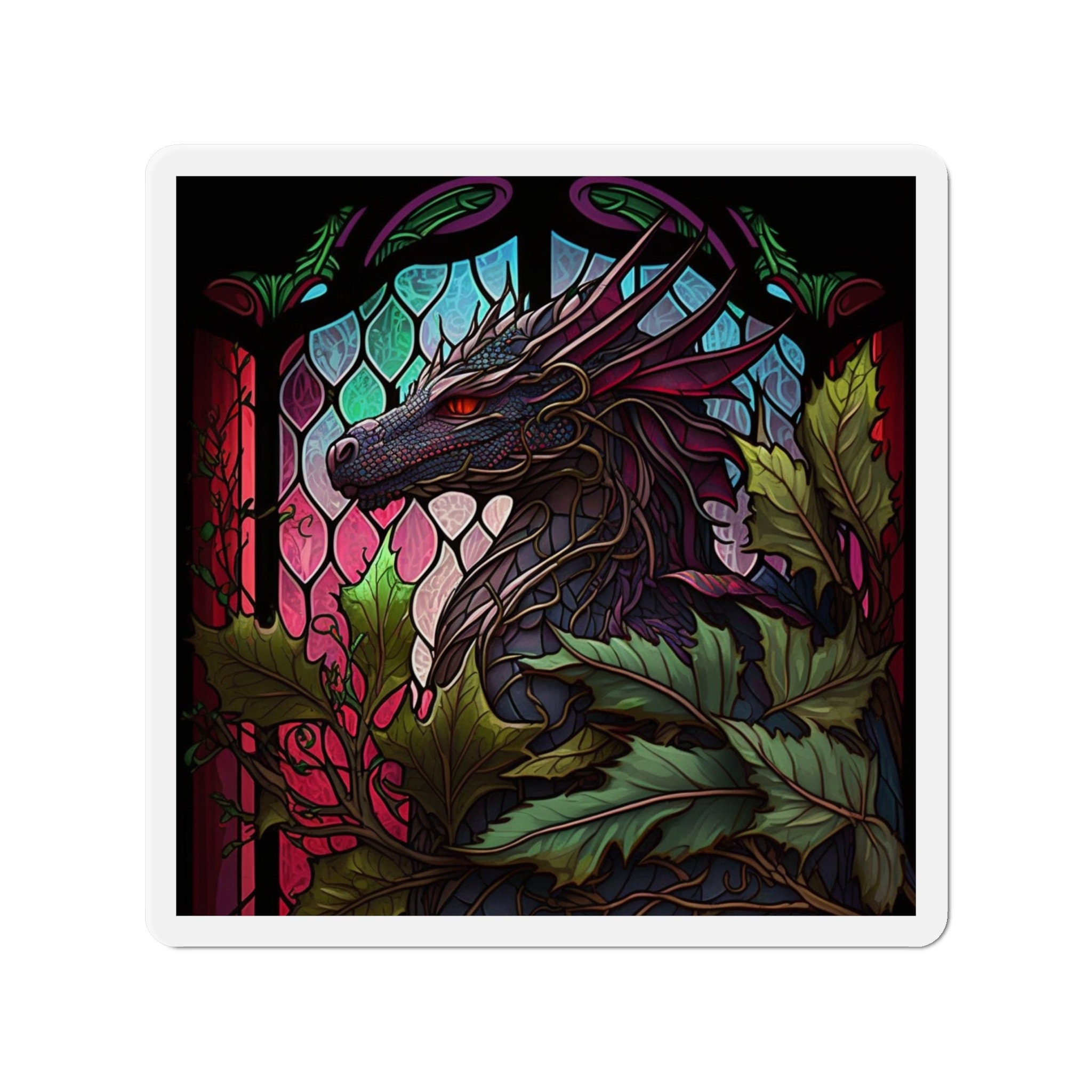 Stained Glass Dragon Magnet - Embrace the Radiant Beauty of Dragons! Vibrant Artwork for Magnetic Surfaces - 5 Sizes