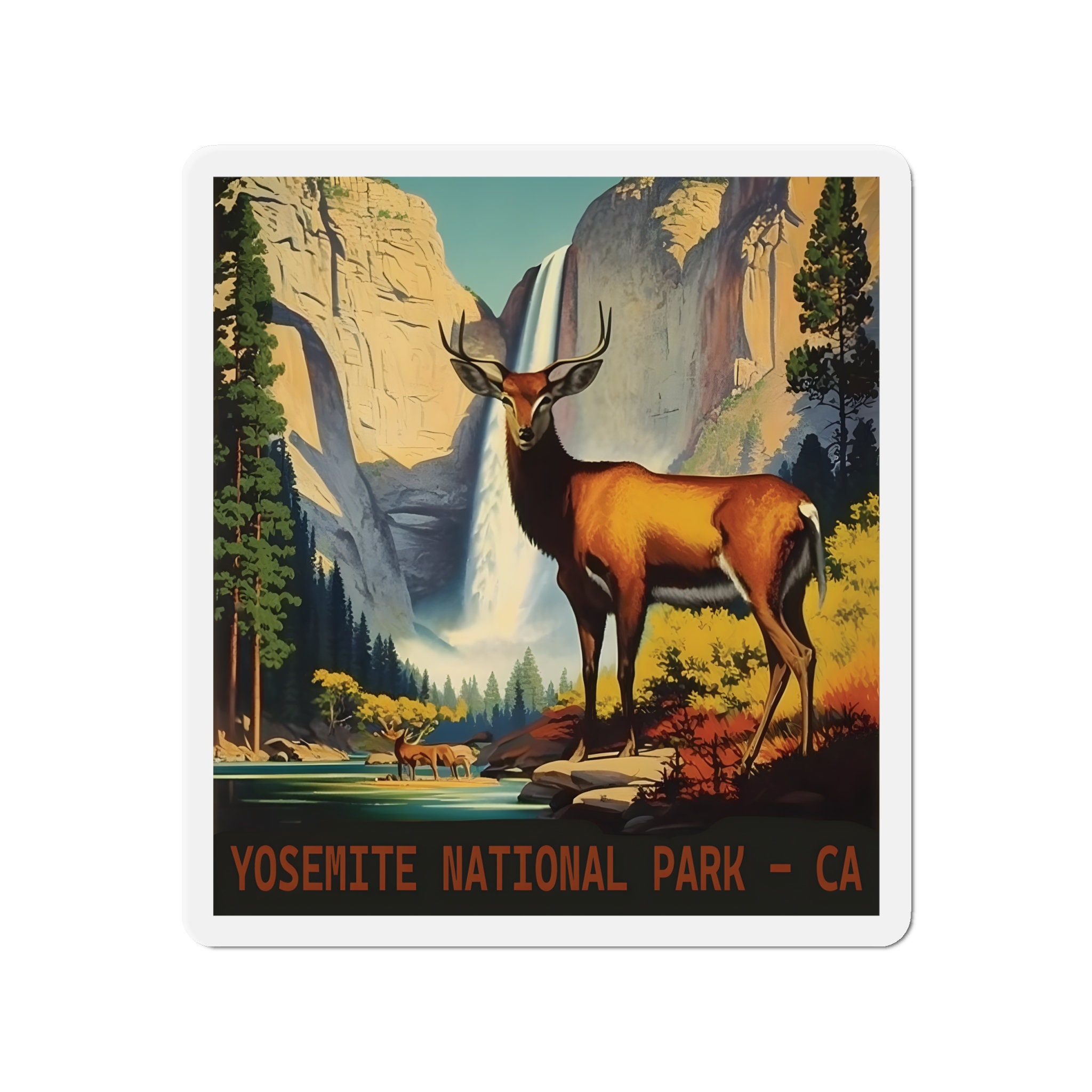 Vintage Yosemite Adventure Magnet - Premium Vinyl, Hand-Drawn Design - 2 to 6 Inches