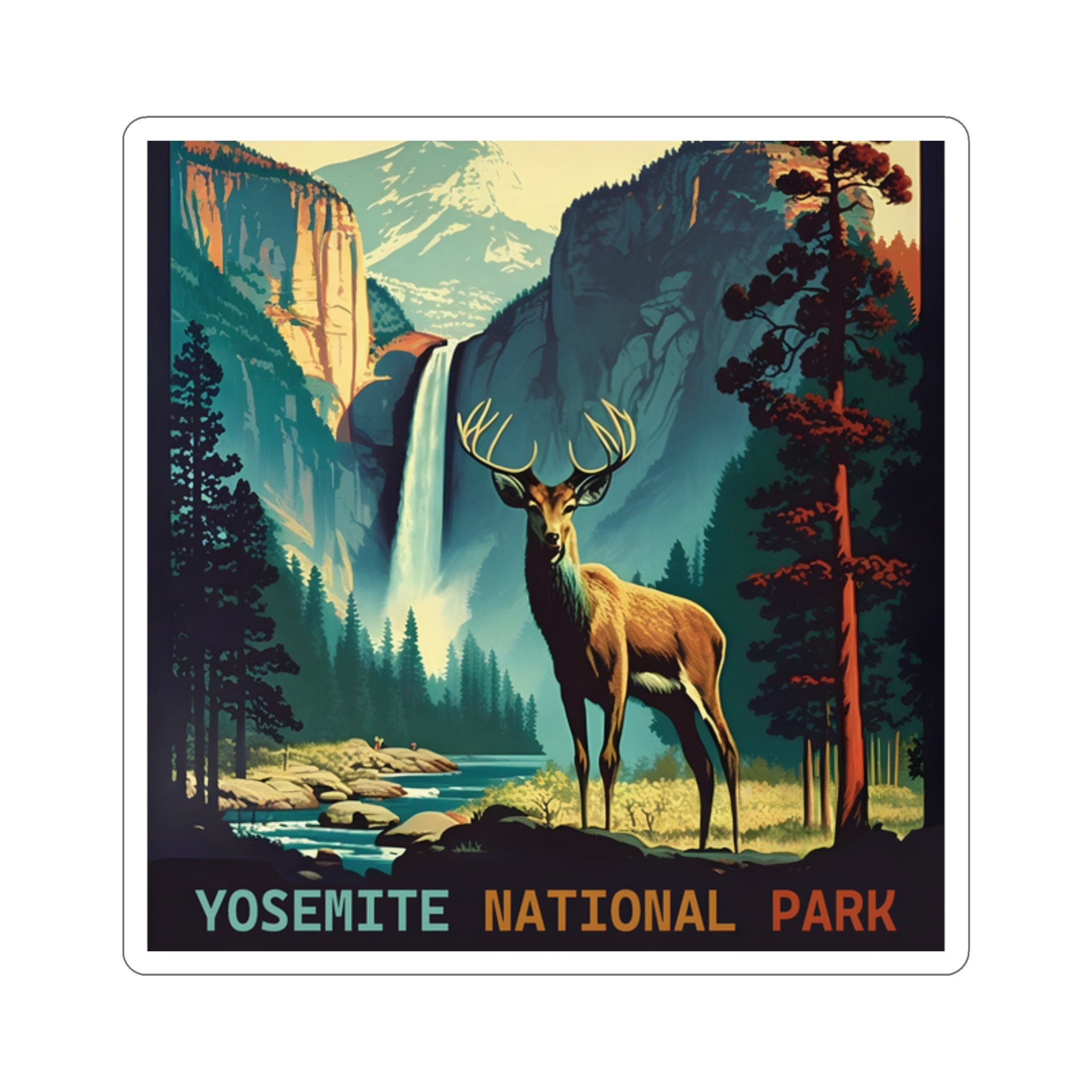 Vintage Yosemite Adventure Sticker - Premium Vinyl, Hand-Drawn Design - 2 to 6 Inches
