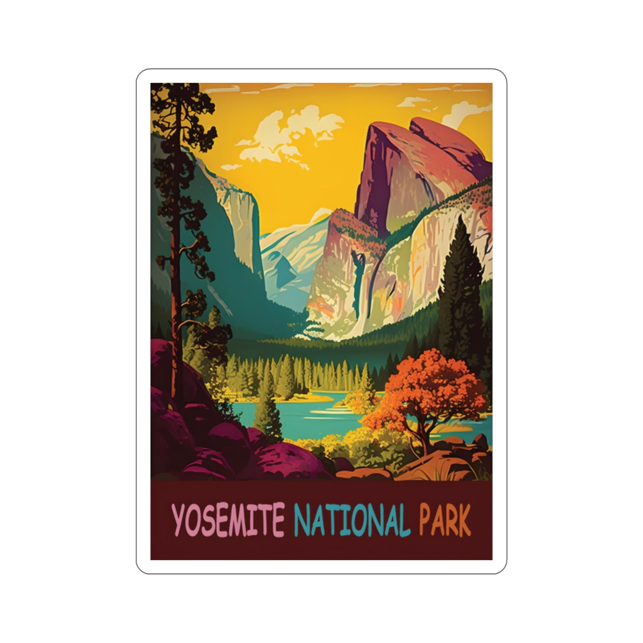 Vintage Yosemite National Park Sticker - Premium Vinyl, Hand-Drawn Design - 2 to 6 Inches