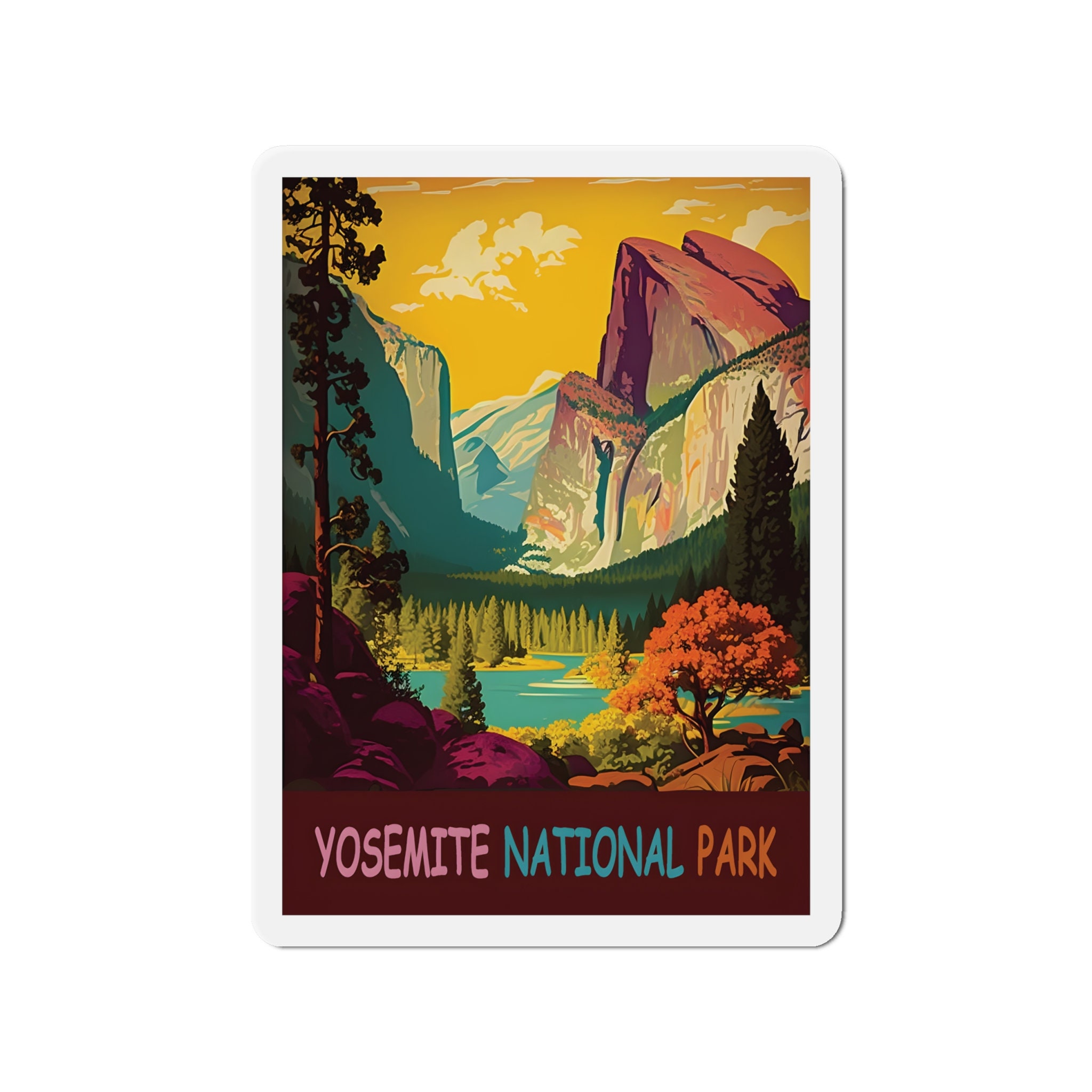 Vintage Yosemite National Park Magnet - Premium Vinyl, Hand-Drawn Design - 2 to 6 Inches