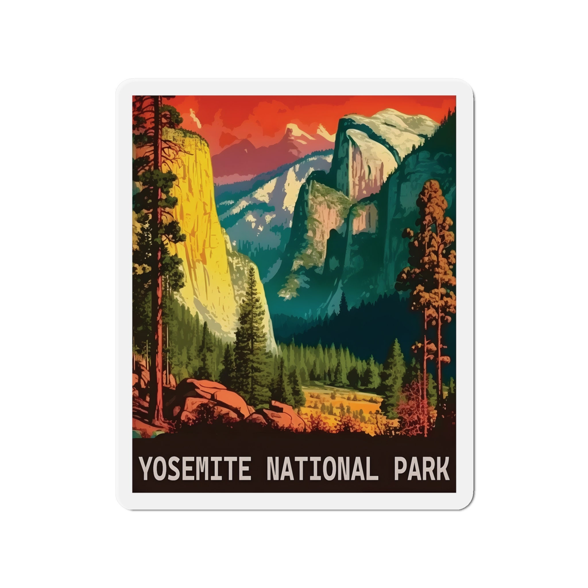 Vintage Yosemite National Park Adventure Magnet - Hand-Drawn Design, Premium Vinyl - 2 to 6 Inches