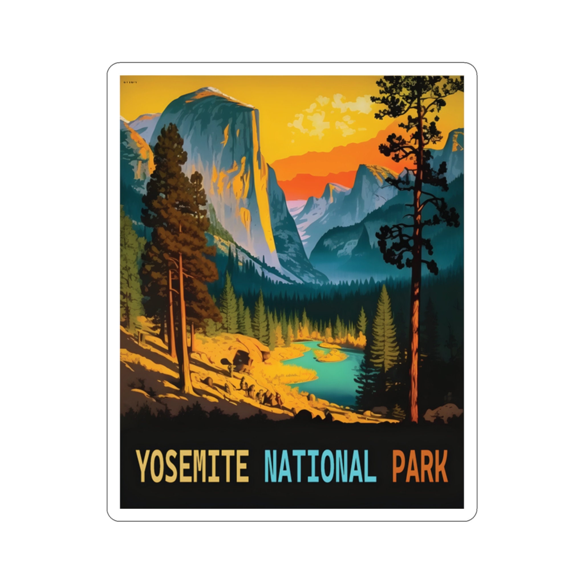Vintage Yosemite Adventure Sticker - Hand-Drawn Design, Premium Vinyl - 2 to 6 Inches