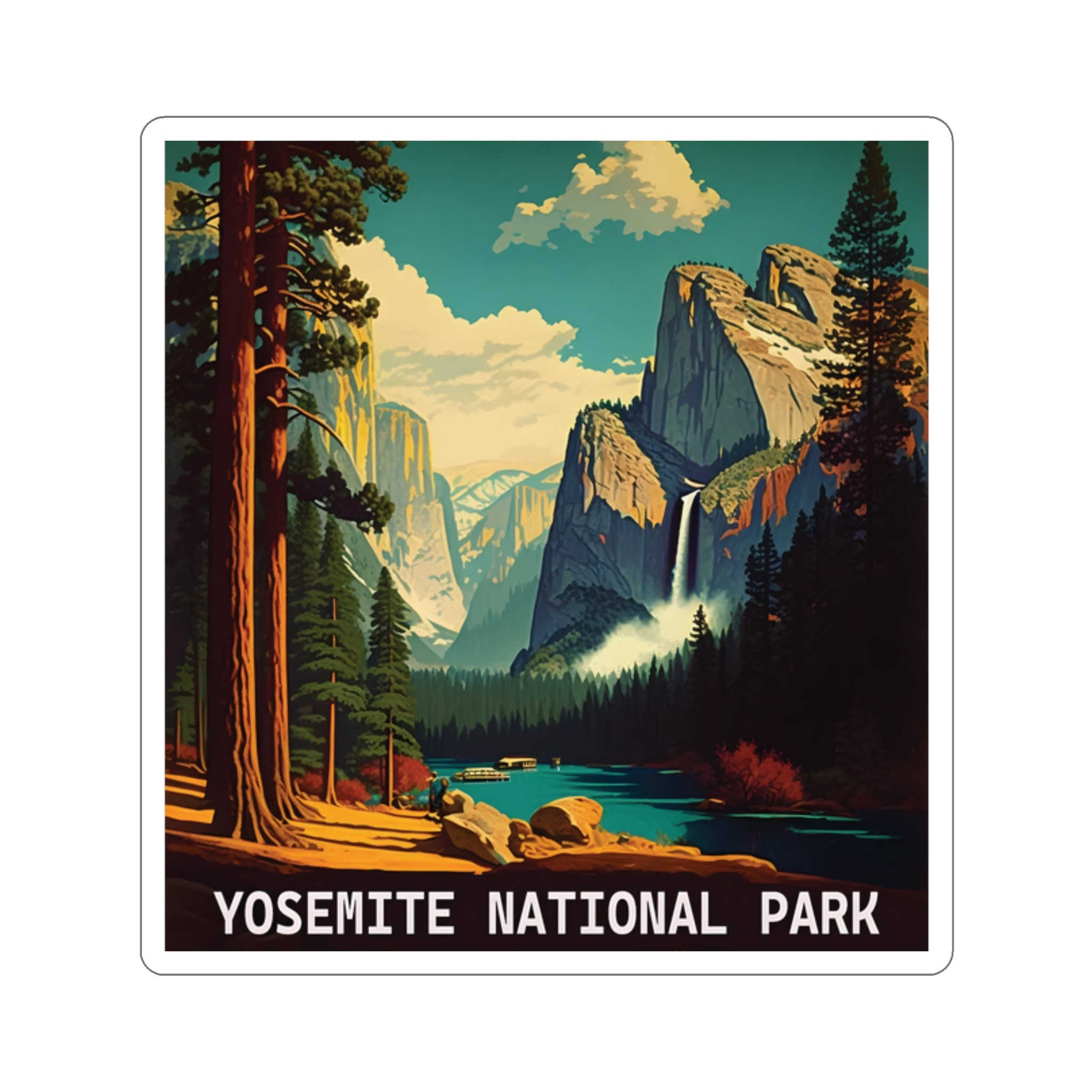 Vintage Yosemite Adventure Sticker - Hand-Drawn Design, Premium Vinyl - 2 to 6 Inches