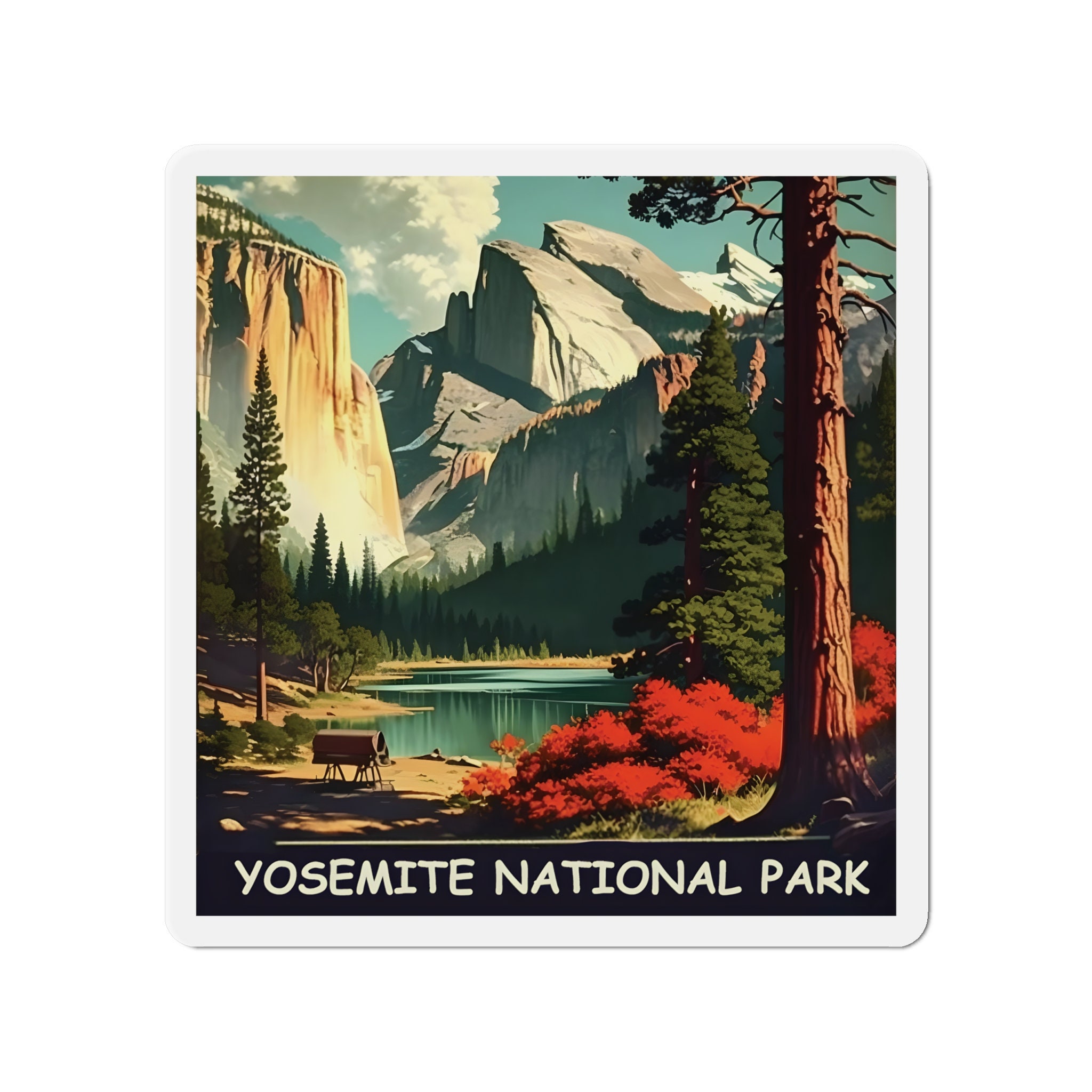 Vintage Yosemite Adventure Magnet - Hand-Drawn Design, Premium Vinyl - 2 to 6 Inches