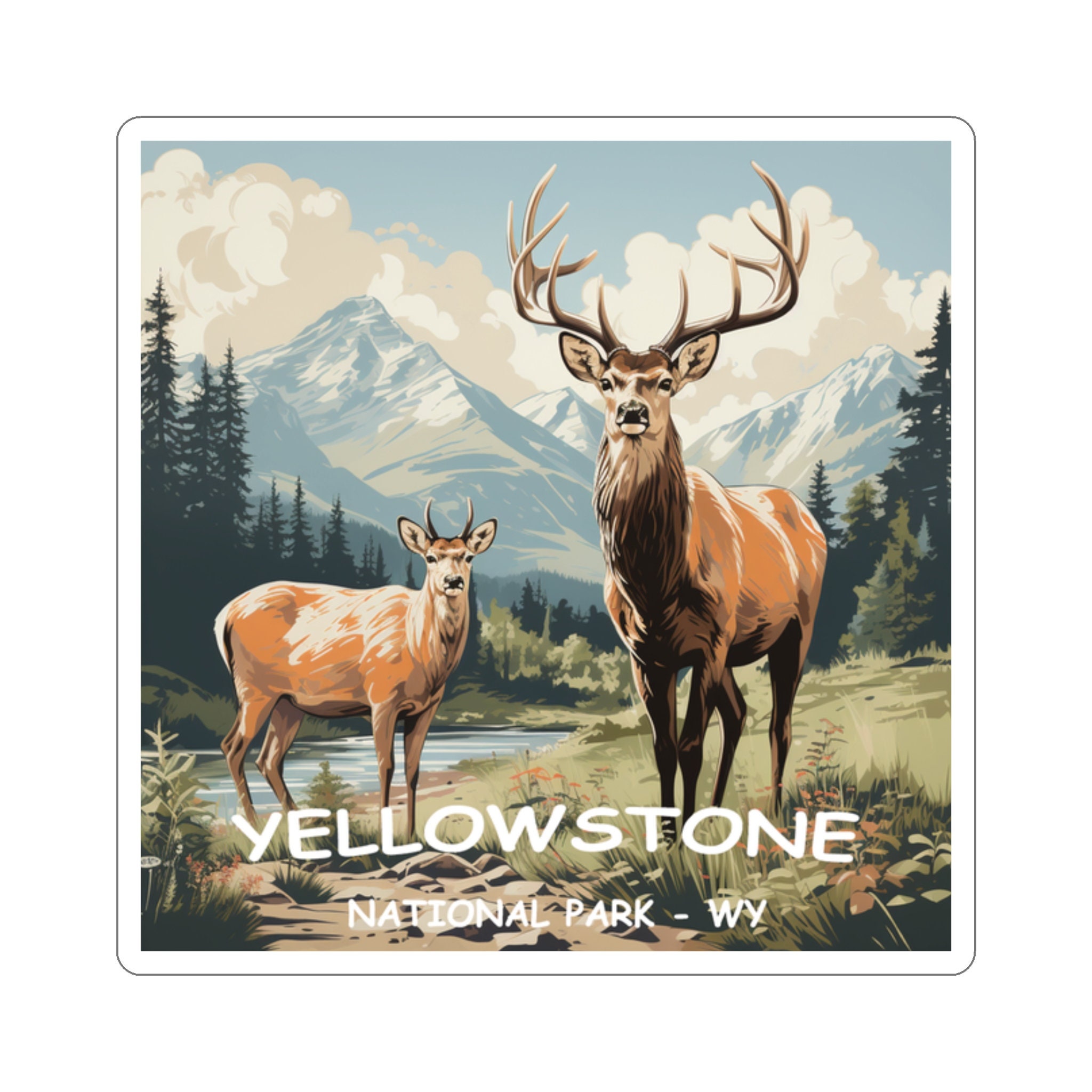 Yellowstone Adventure Sticker - Premium Vinyl, Hand-Drawn Design - 2 to 6 Inches