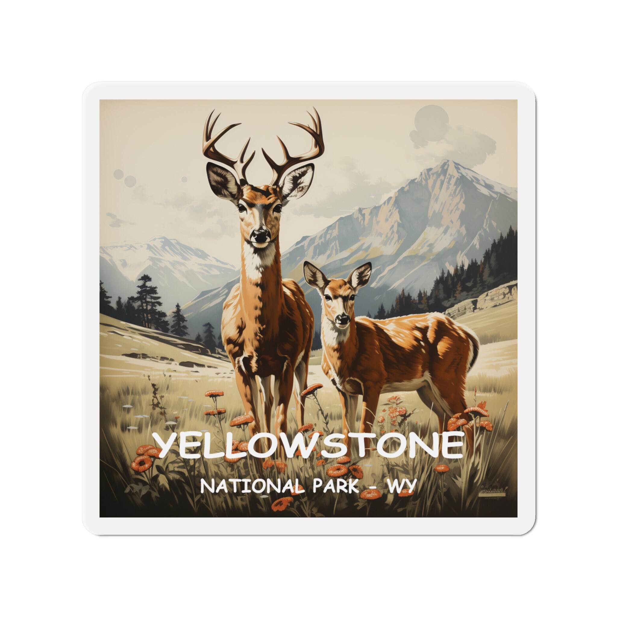 Yellowstone Adventure Magnet - Premium Vinyl, Hand-Drawn Design - 2 to 6 Inches