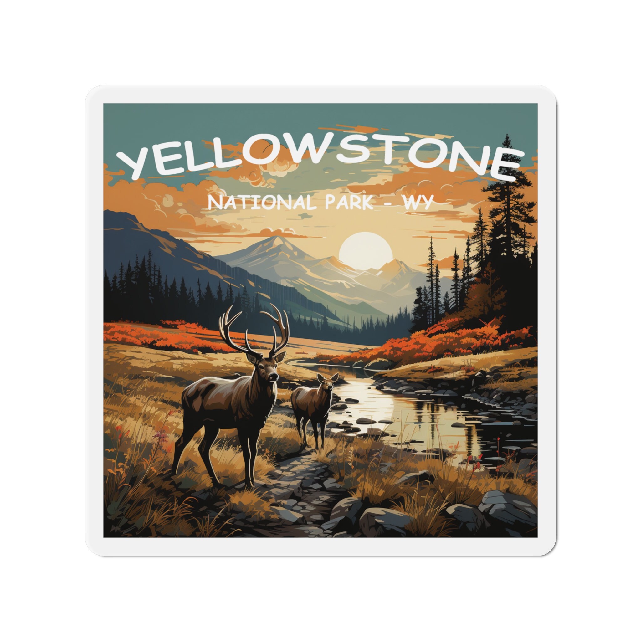 Yellowstone National Park Adventure Magnet - Premium Vinyl, Hand-Drawn Design - 2 to 6 Inches