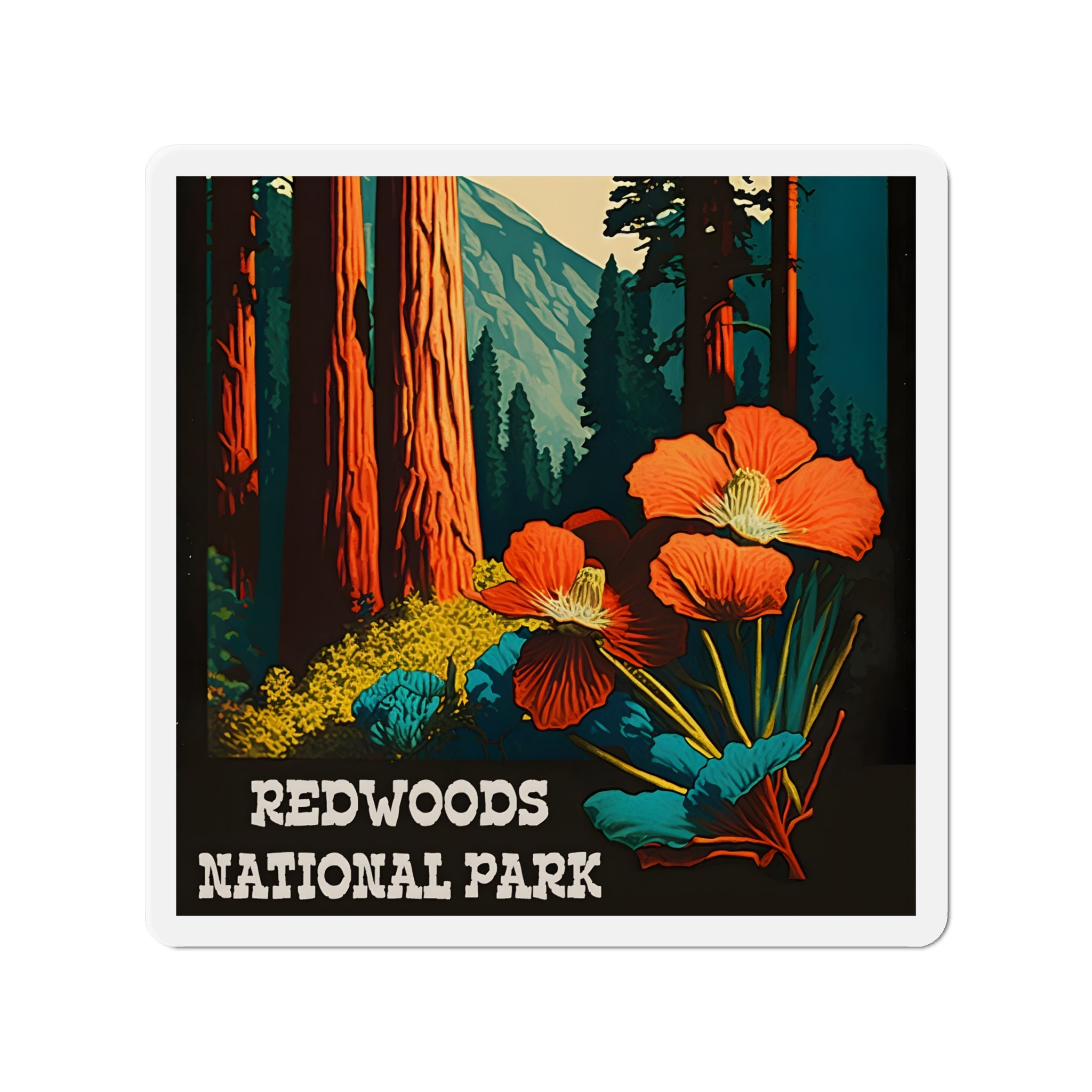 Vintage Redwoods National Park Magnet - Sizes 2" to 6"!