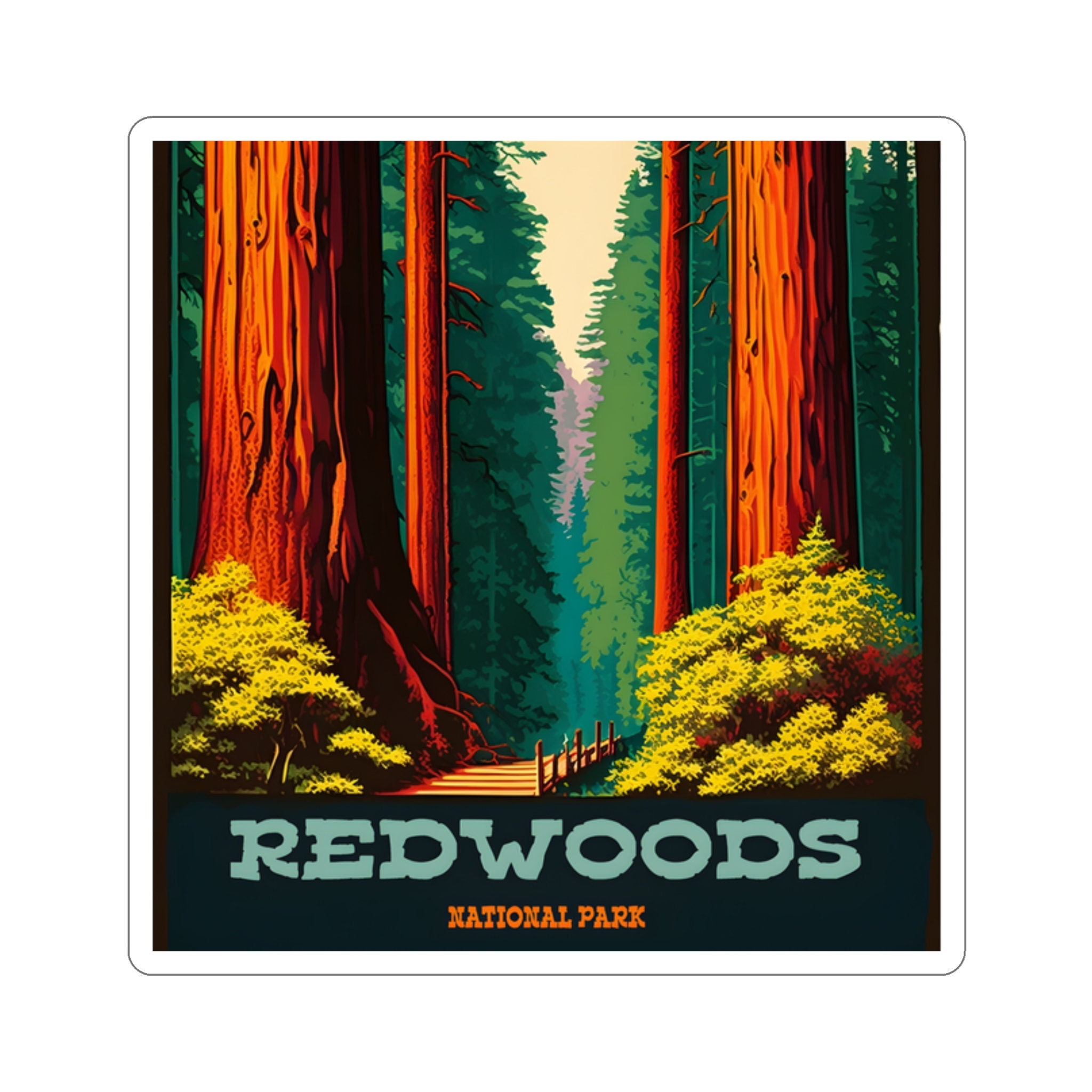 Retro Redwoods National Park Sticker - Vintage Nature Design - 5 Sizes!