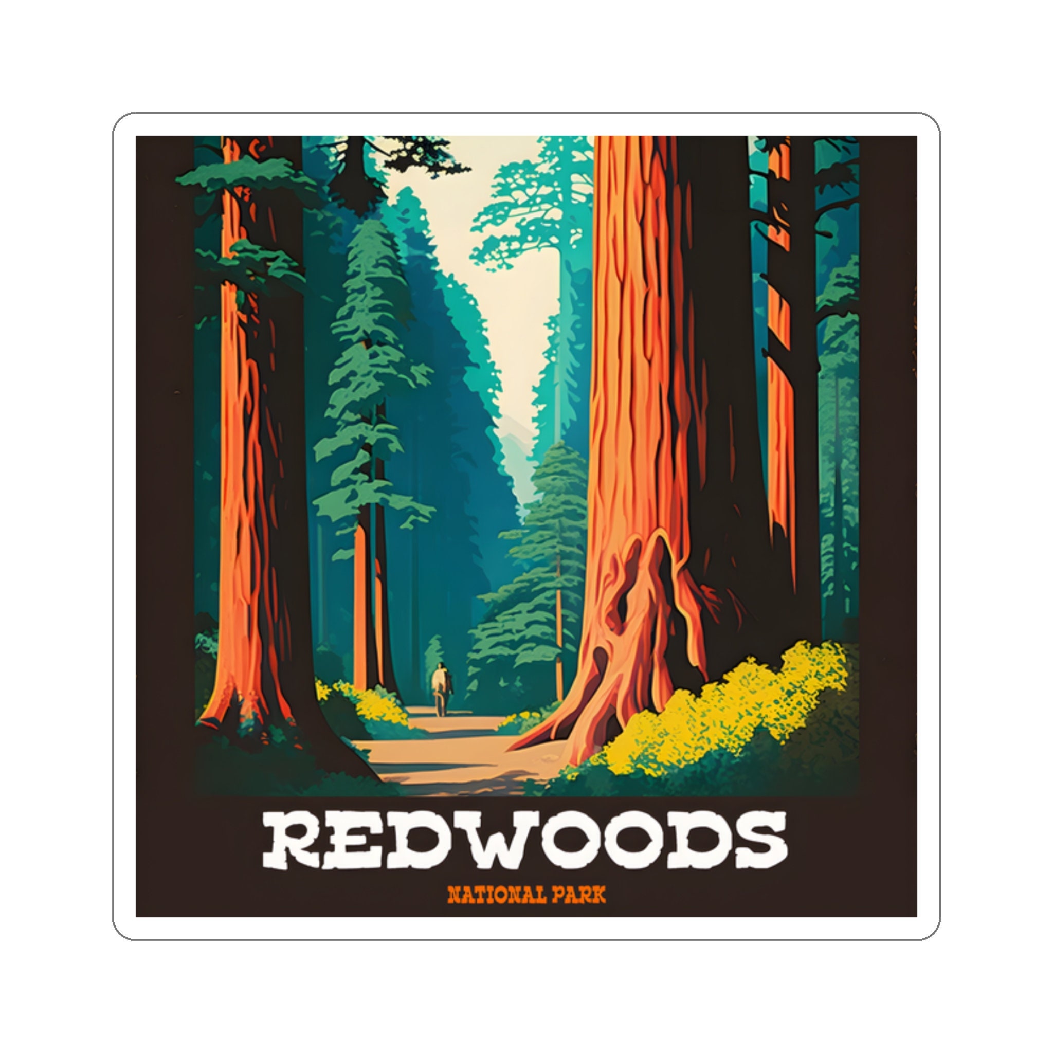 Vintage Redwoods National Park Sticker - Retro Nature Design - 5 Sizes!