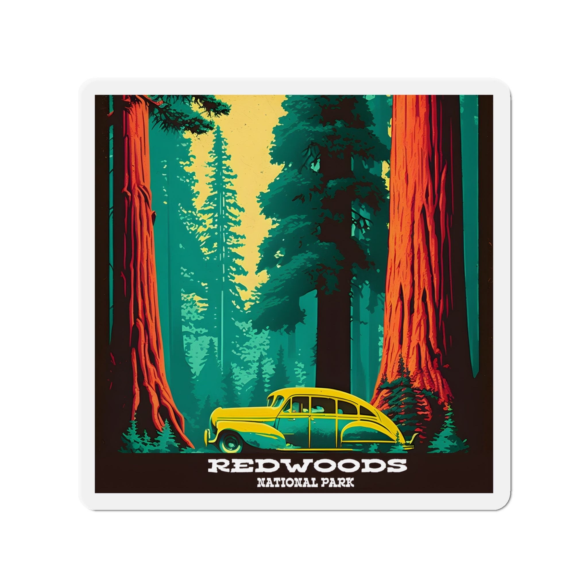 Vintage Redwoods National Park Magnet - Retro Nature Design - 5 Sizes