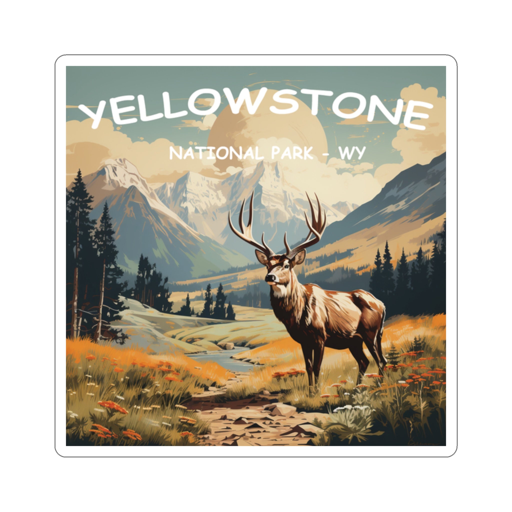 Yellowstone National Park Adventure Sticker - Premium Vinyl, Hand-Drawn Design - 2 to 6 Inches