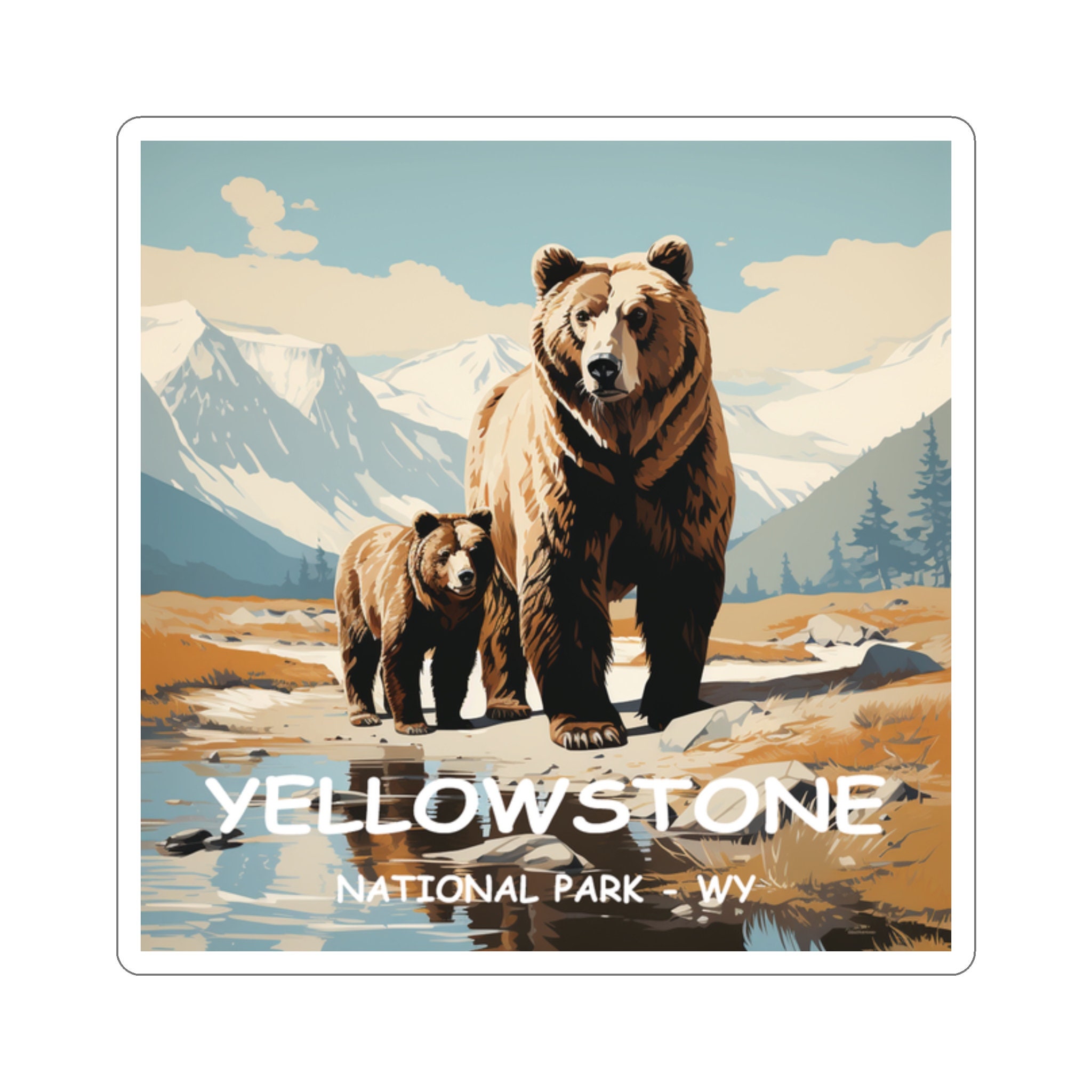 Yellowstone Adventure Sticker - Premium Vinyl, Hand-Drawn Design - 2 to 6 Inches