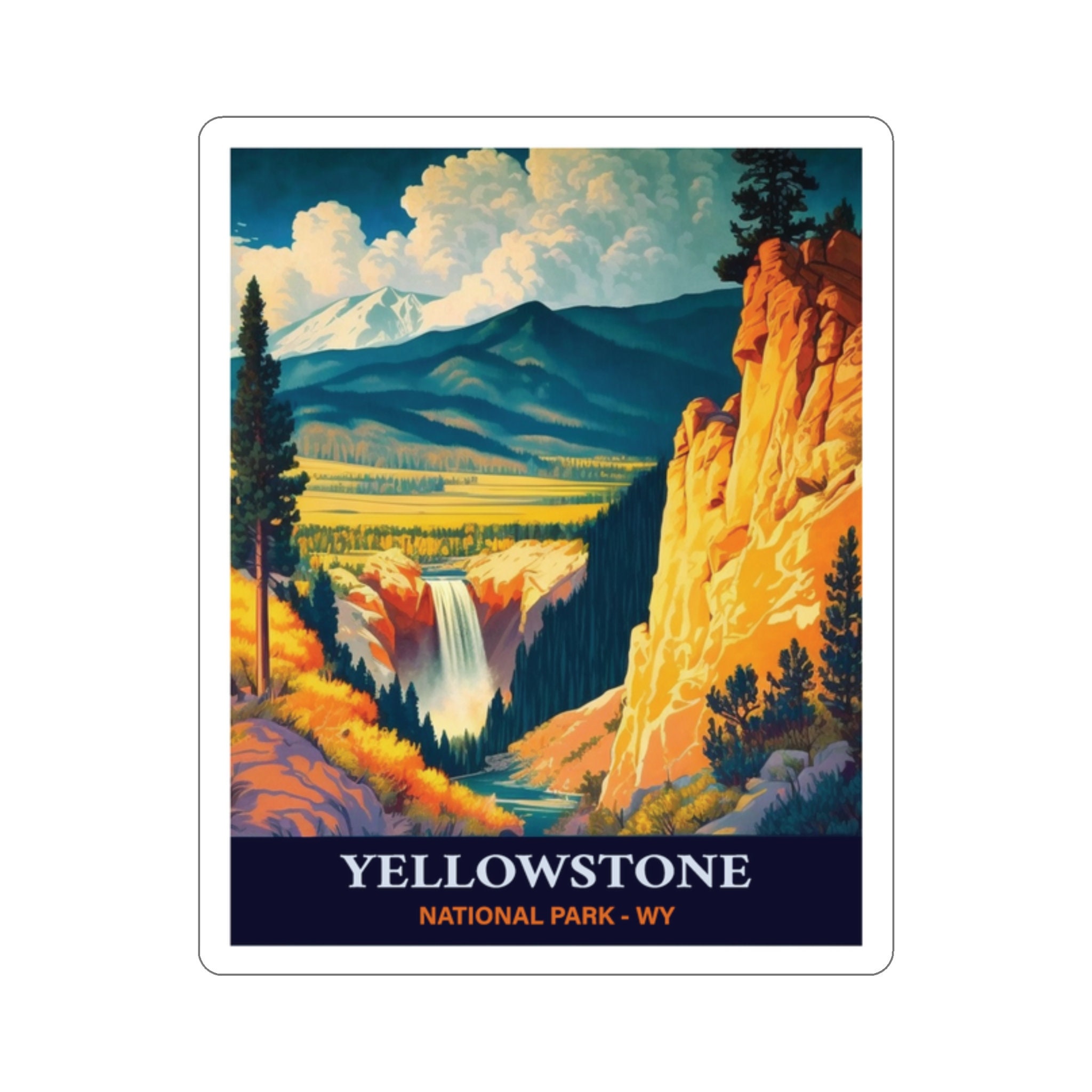 Vintage Yellowstone Adventure Sticker - Premium Vinyl, Hand-Drawn Design - 2 to 6 Inches