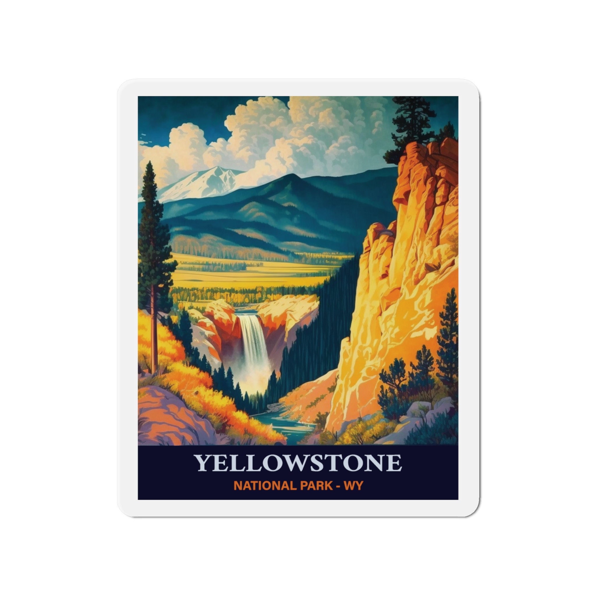 Vintage Yellowstone Adventure Magnet - Premium Vinyl, Hand-Drawn Design - 2 to 6 Inches