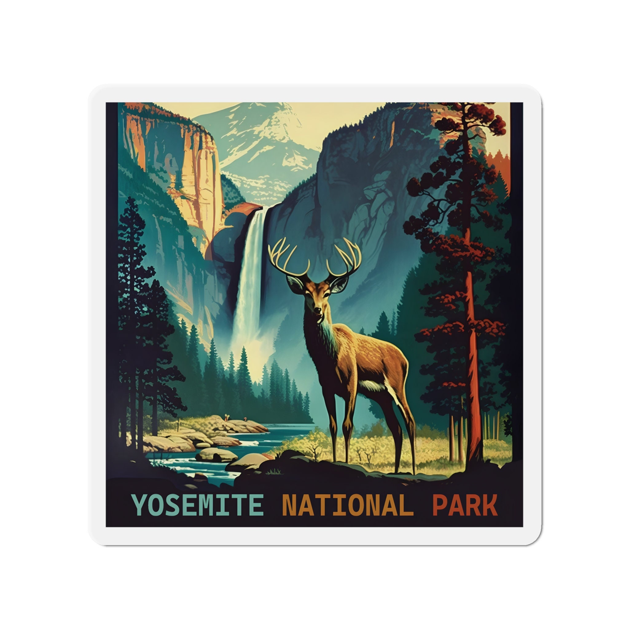 Vintage Yosemite Adventure Magnet - Premium Vinyl, Hand-Drawn Design - 2 to 6 Inches