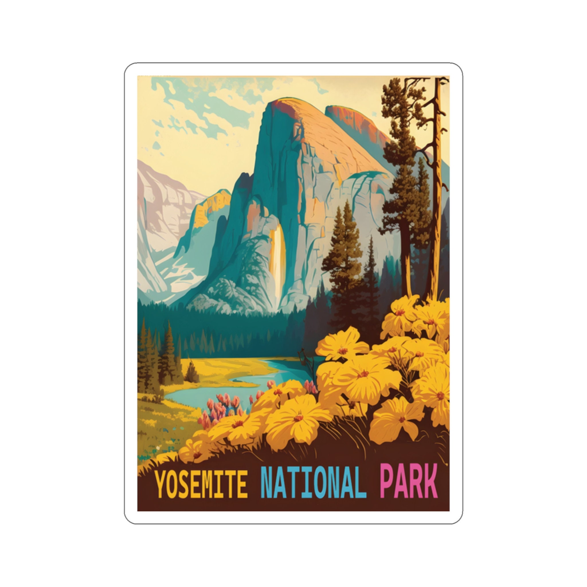 Vintage Yosemite National Park Adventure Sticker - Premium Vinyl, Hand-Drawn Design - 2 to 6 Inches