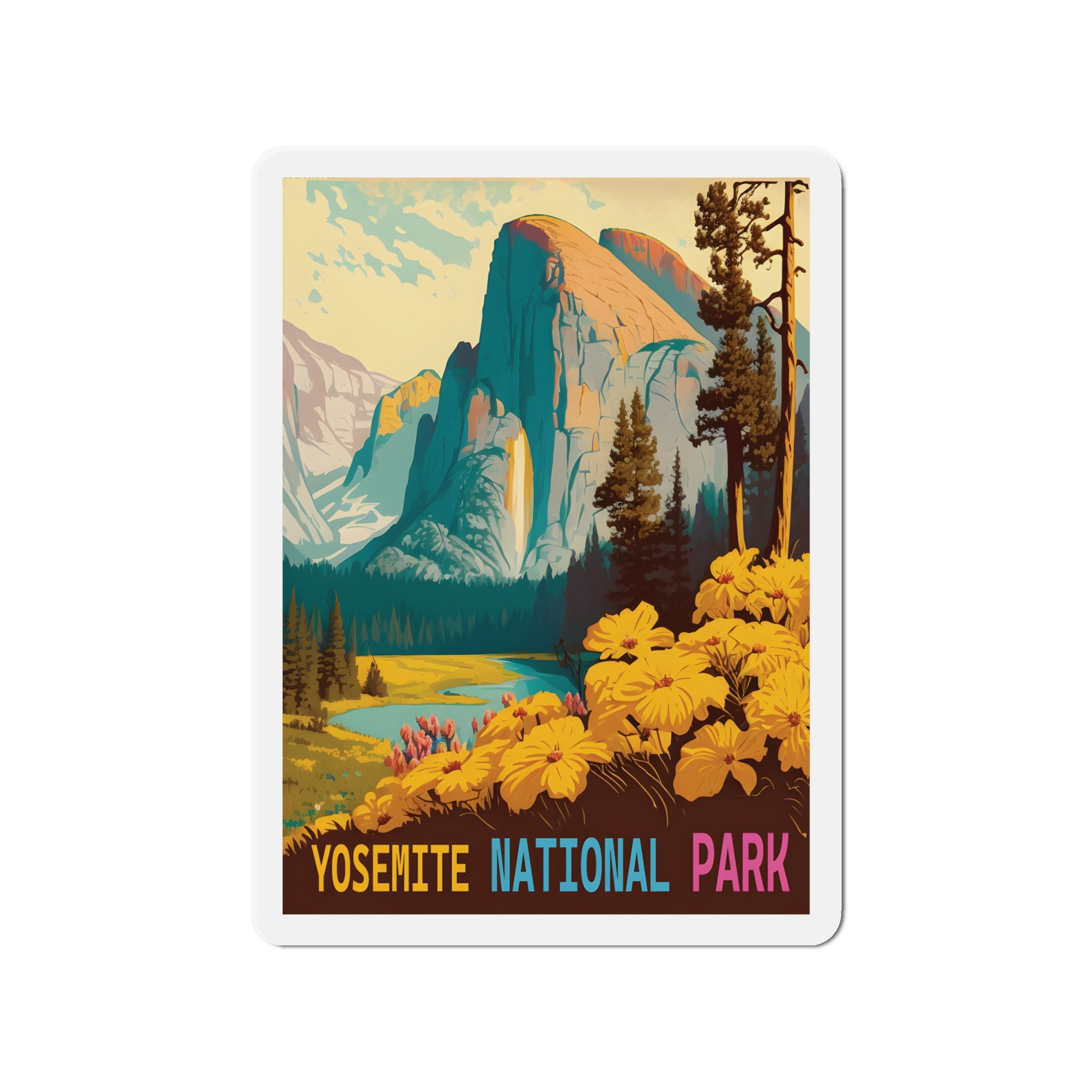 Vintage Yosemite National Park Adventure Magnet - Premium Vinyl, Hand-Drawn Design - 2 to 6 Inches