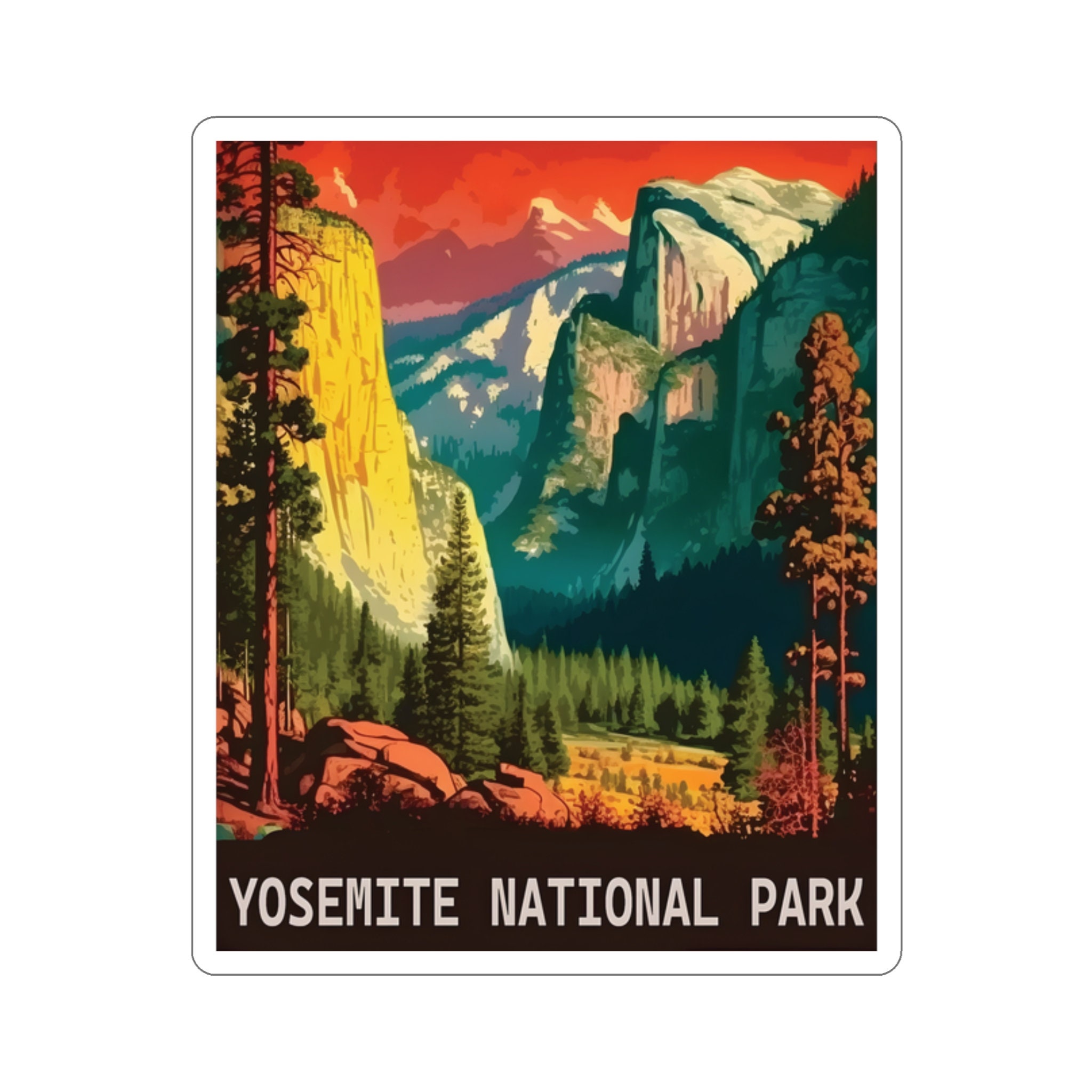 Vintage Yosemite National Park Adventure Sticker - Hand-Drawn Design, Premium Vinyl - 2 to 6 Inches