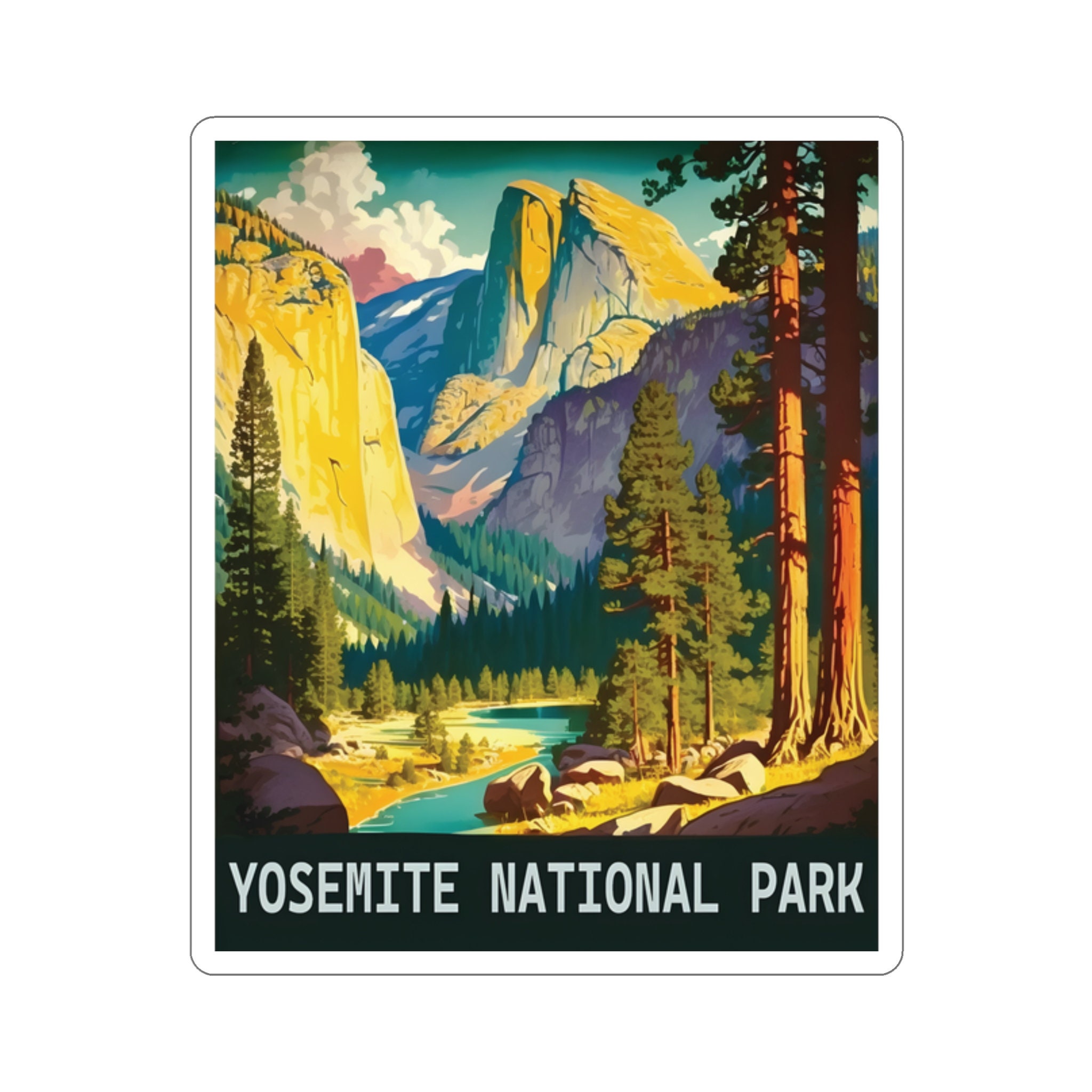 Vintage Yosemite Adventure Sticker - Hand-Drawn Design, Premium Vinyl - 2 to 6 Inches