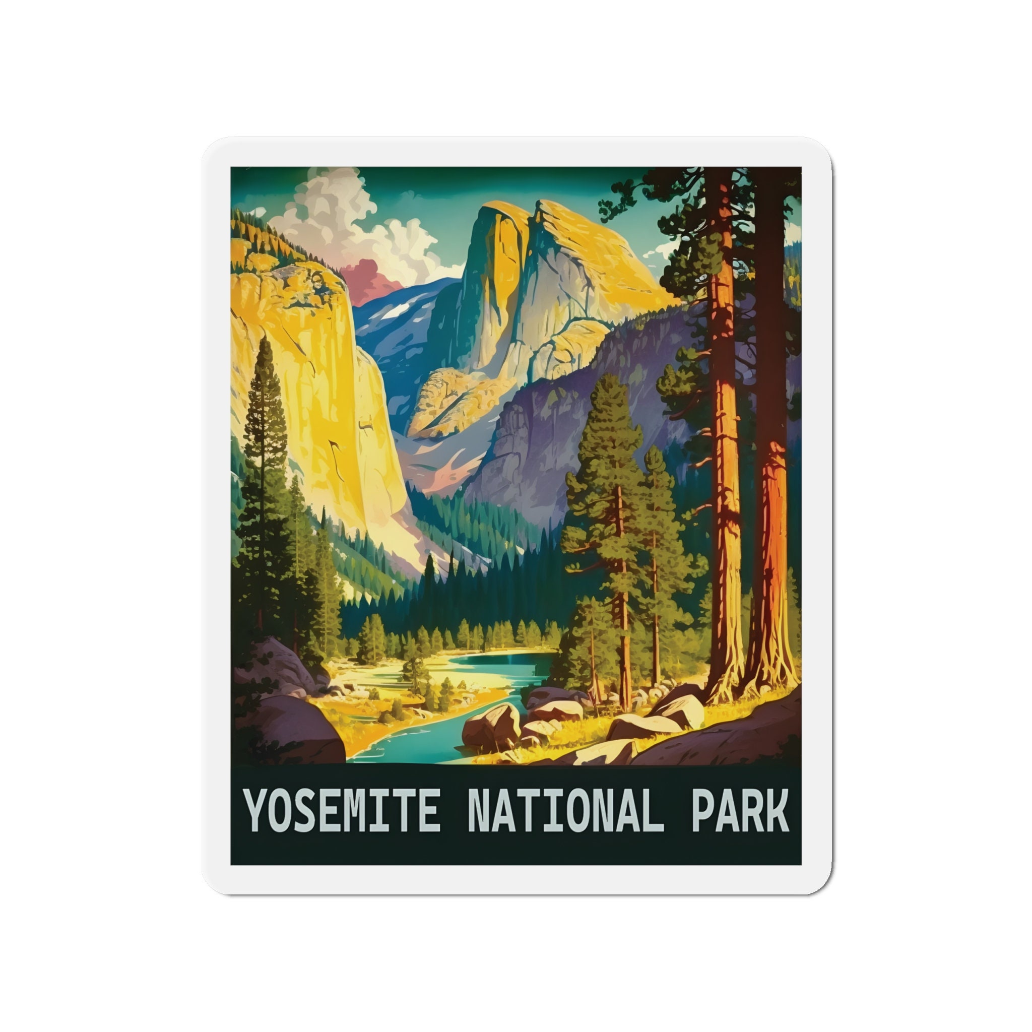 Vintage Yosemite Adventure Magnet - Hand-Drawn Design, Premium Vinyl - 2 to 6 Inches