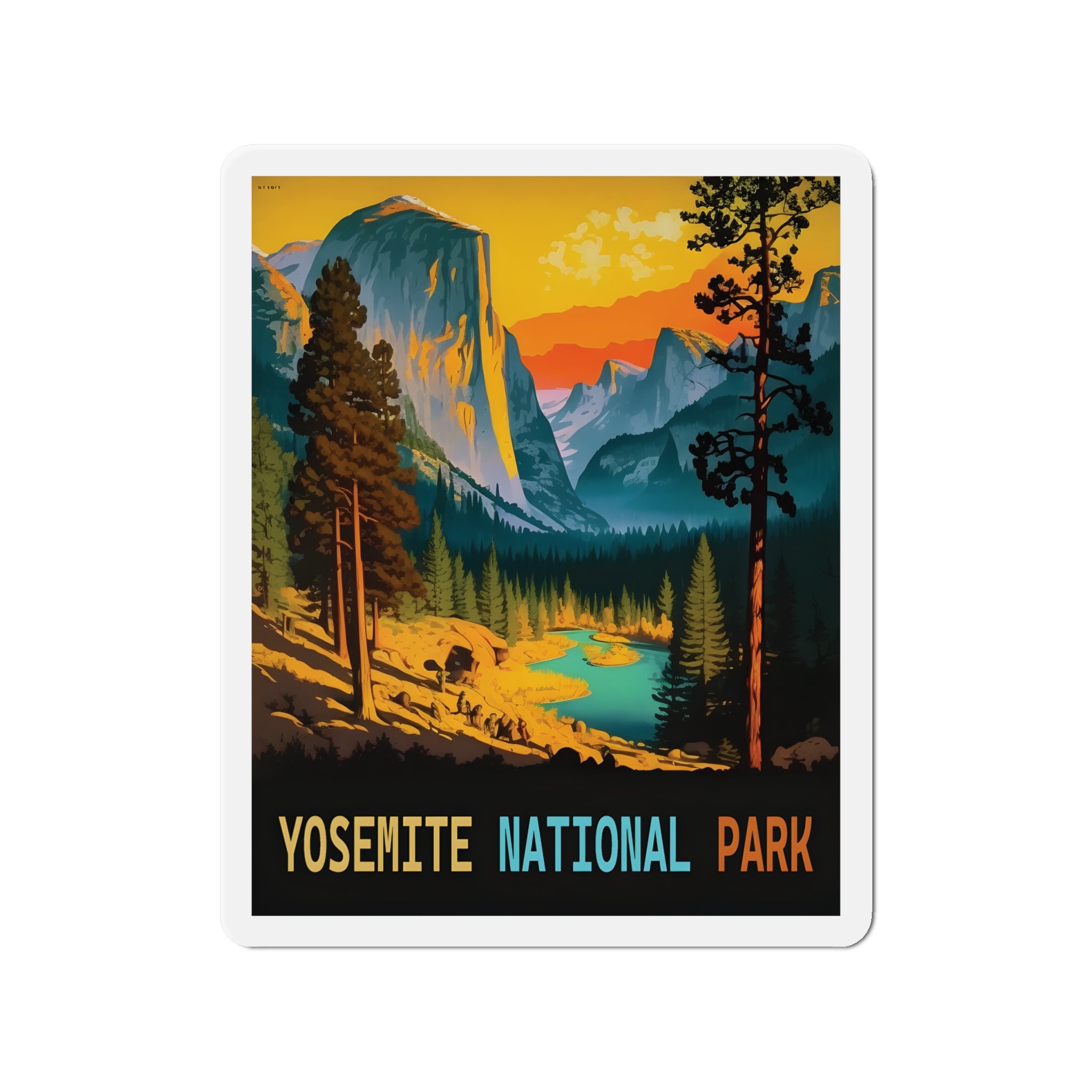 Vintage Yosemite Adventure Magnet - Hand-Drawn Design, Premium Vinyl - 2 to 6 Inches