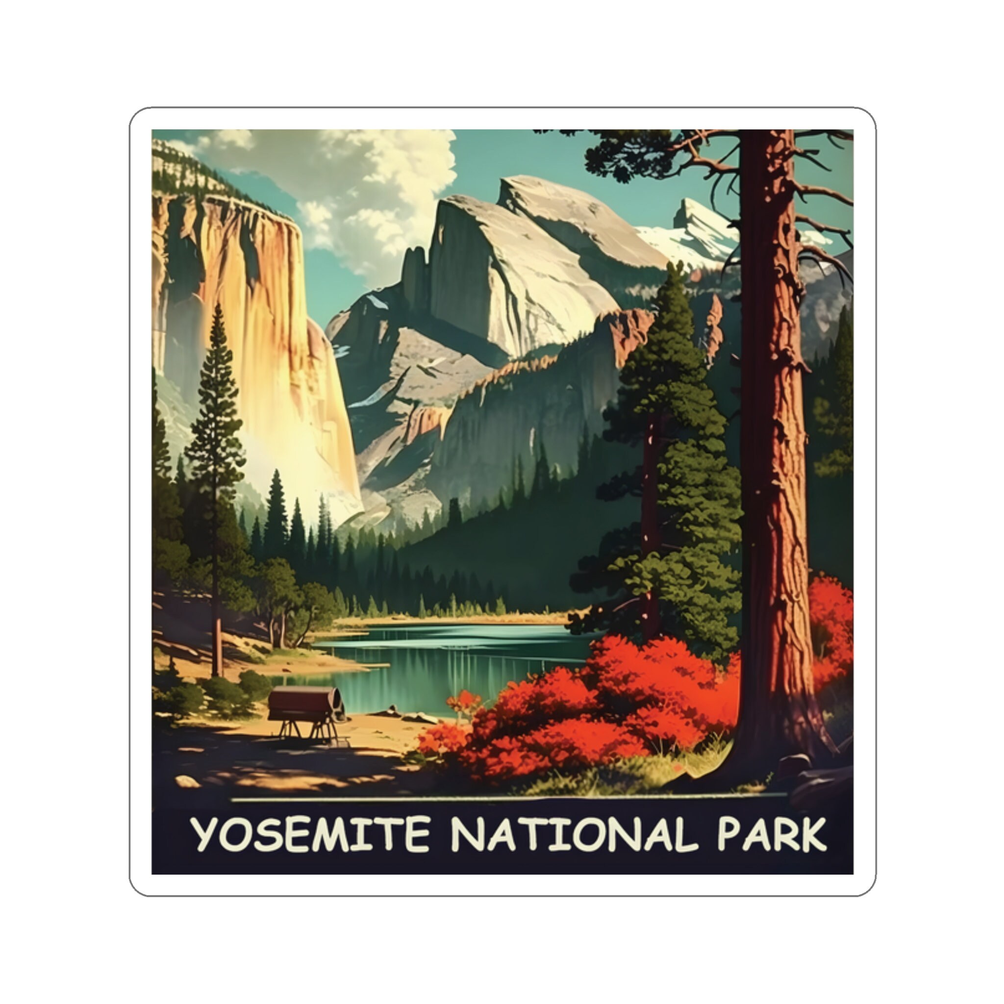Vintage Yosemite Adventure Sticker - Hand-Drawn Design, Premium Vinyl - 2 to 6 Inches
