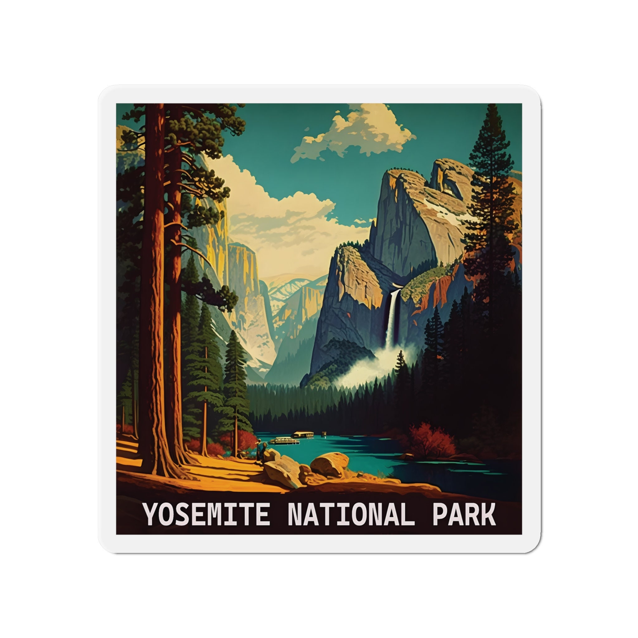 Vintage Yosemite Adventure Magnet - Hand-Drawn Design, Premium Vinyl - 2 to 6 Inches