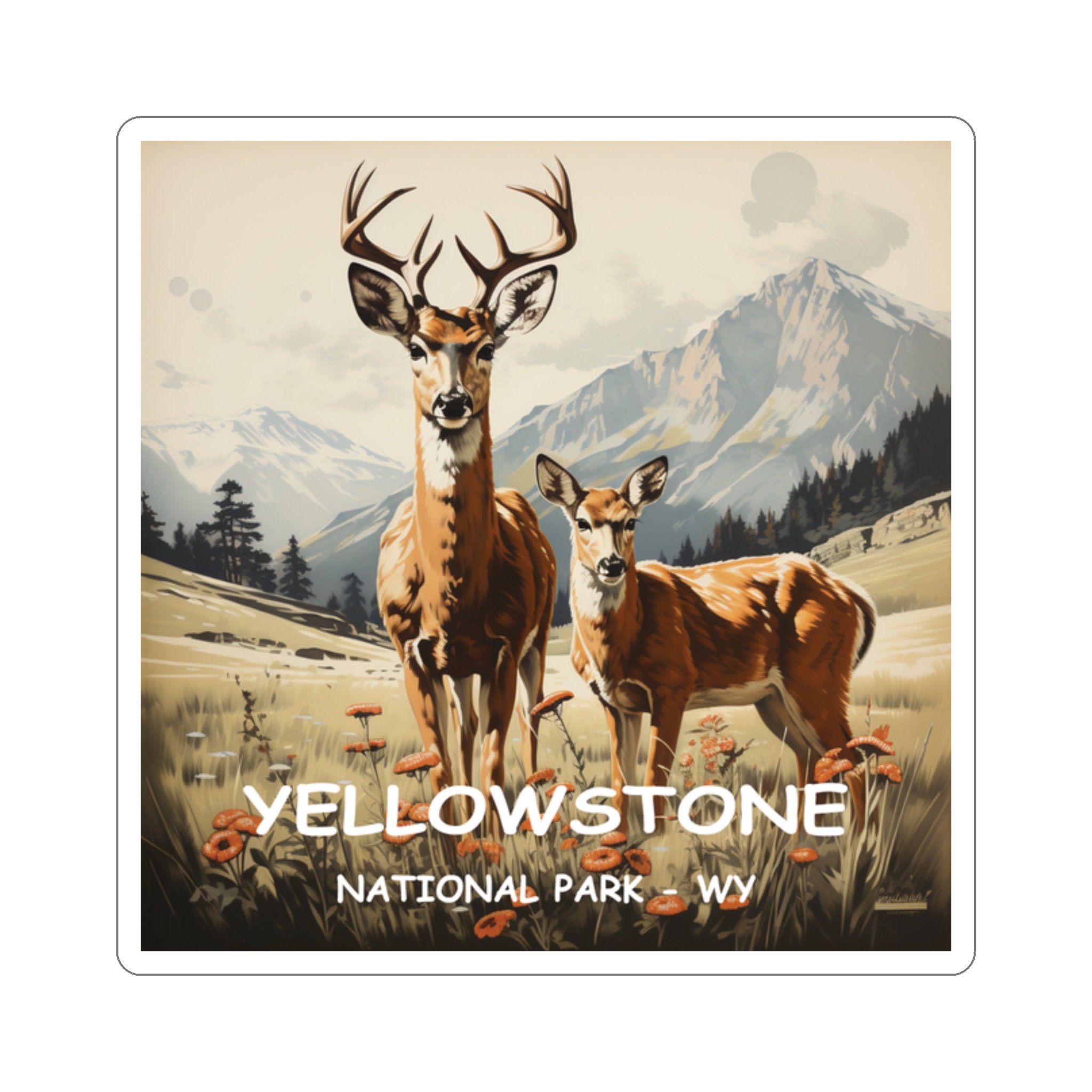 Yellowstone Adventure Sticker - Premium Vinyl, Hand-Drawn Design - 2 to 6 Inches