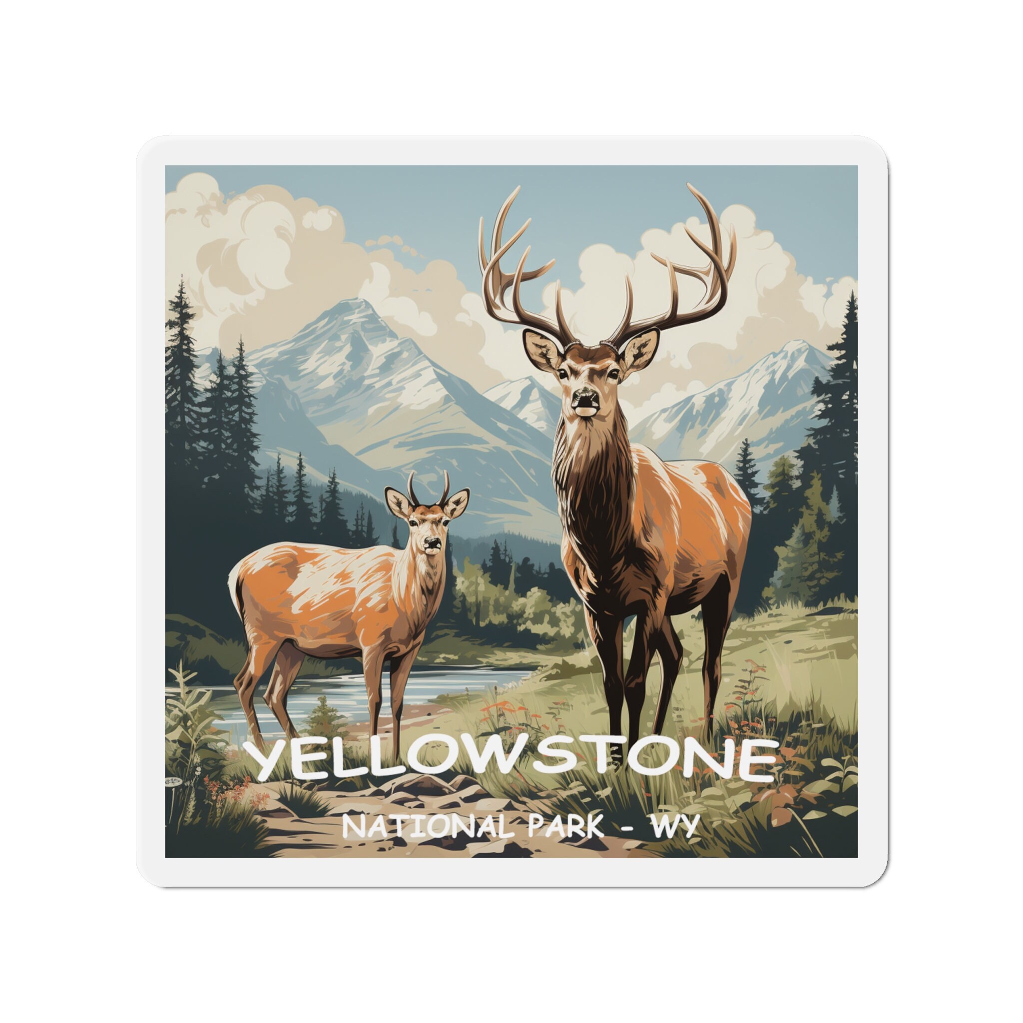 Yellowstone Adventure Magnet - Premium Vinyl, Hand-Drawn Design - 2 to 6 Inches