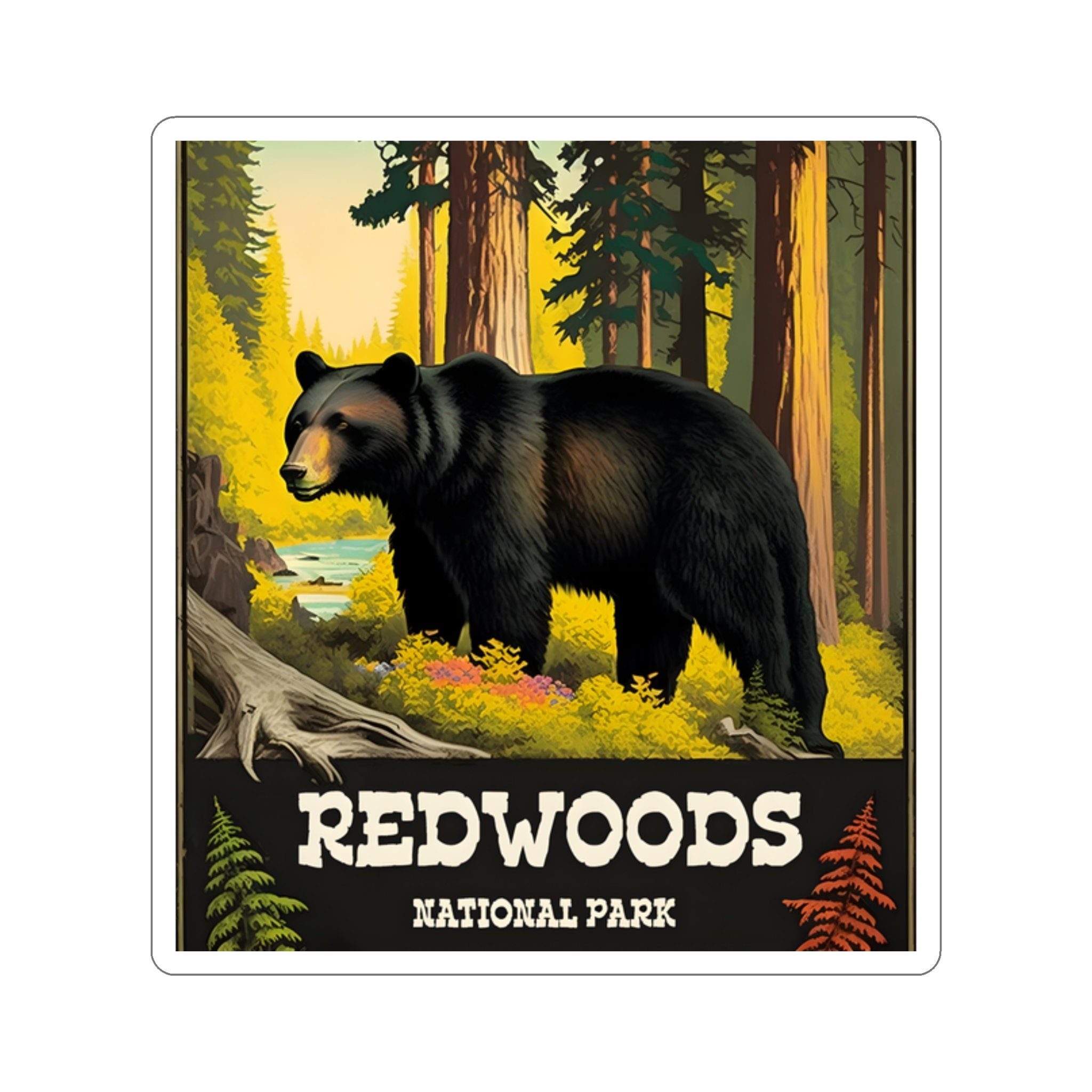 Vintage Retro Redwoods National Park Sticker - 5 Charming Sizes