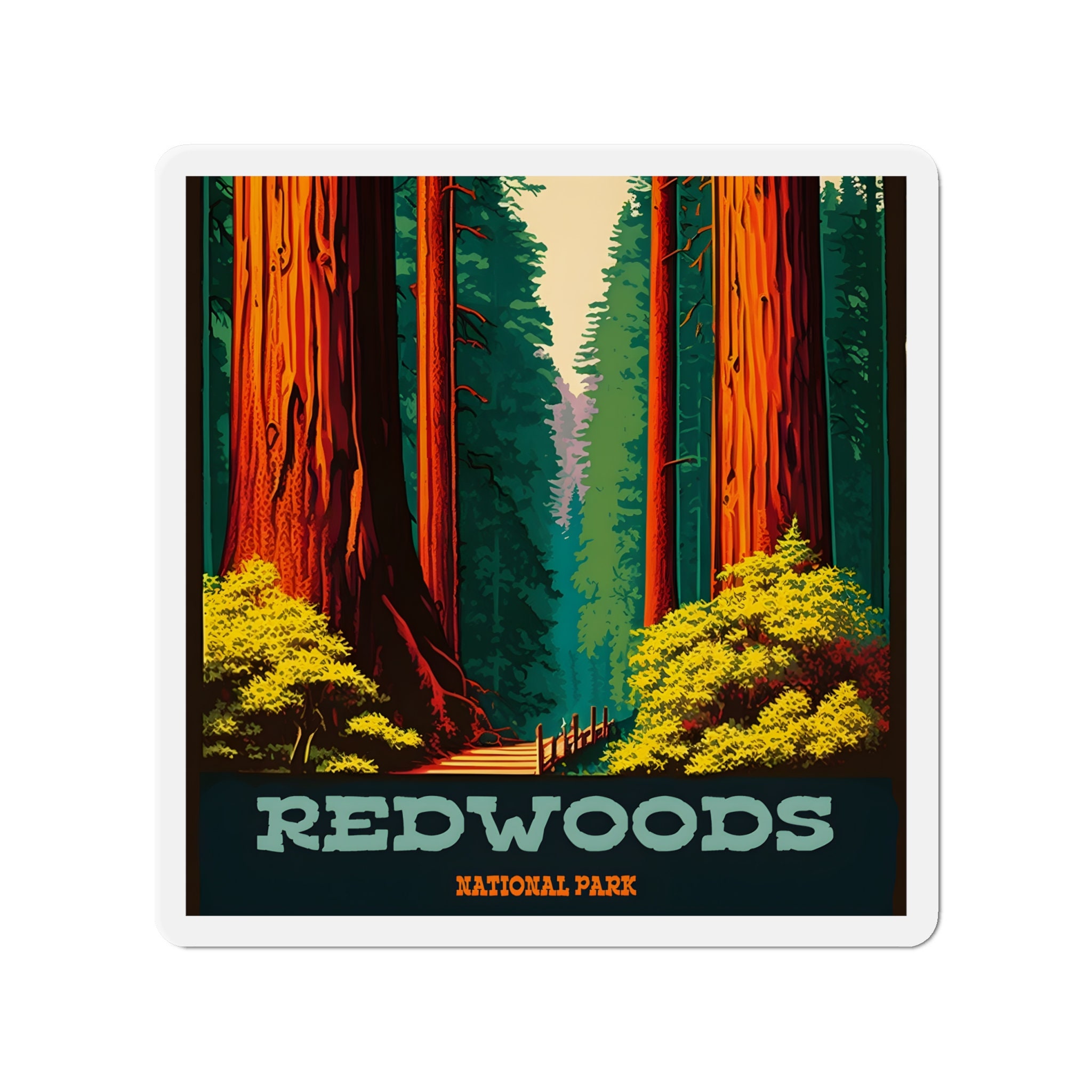 Vintage Redwoods National Park Magnet - Retro Nature Design - 5 Sizes!