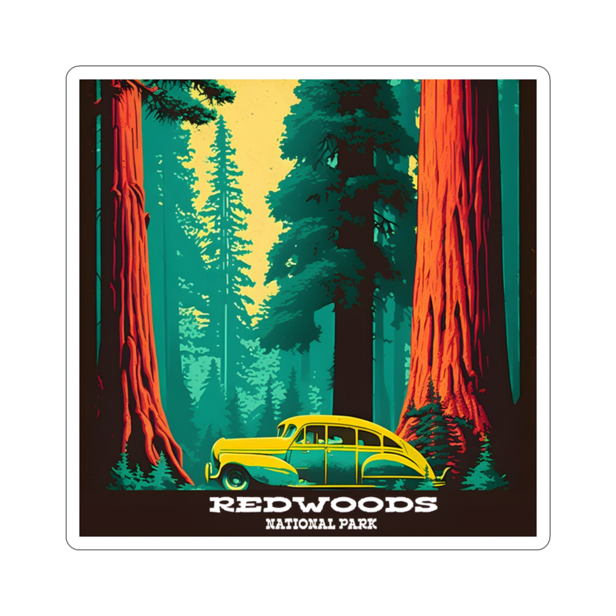 Vintage Redwoods National Park Sticker - Retro Nature Design - 5 Sizes!