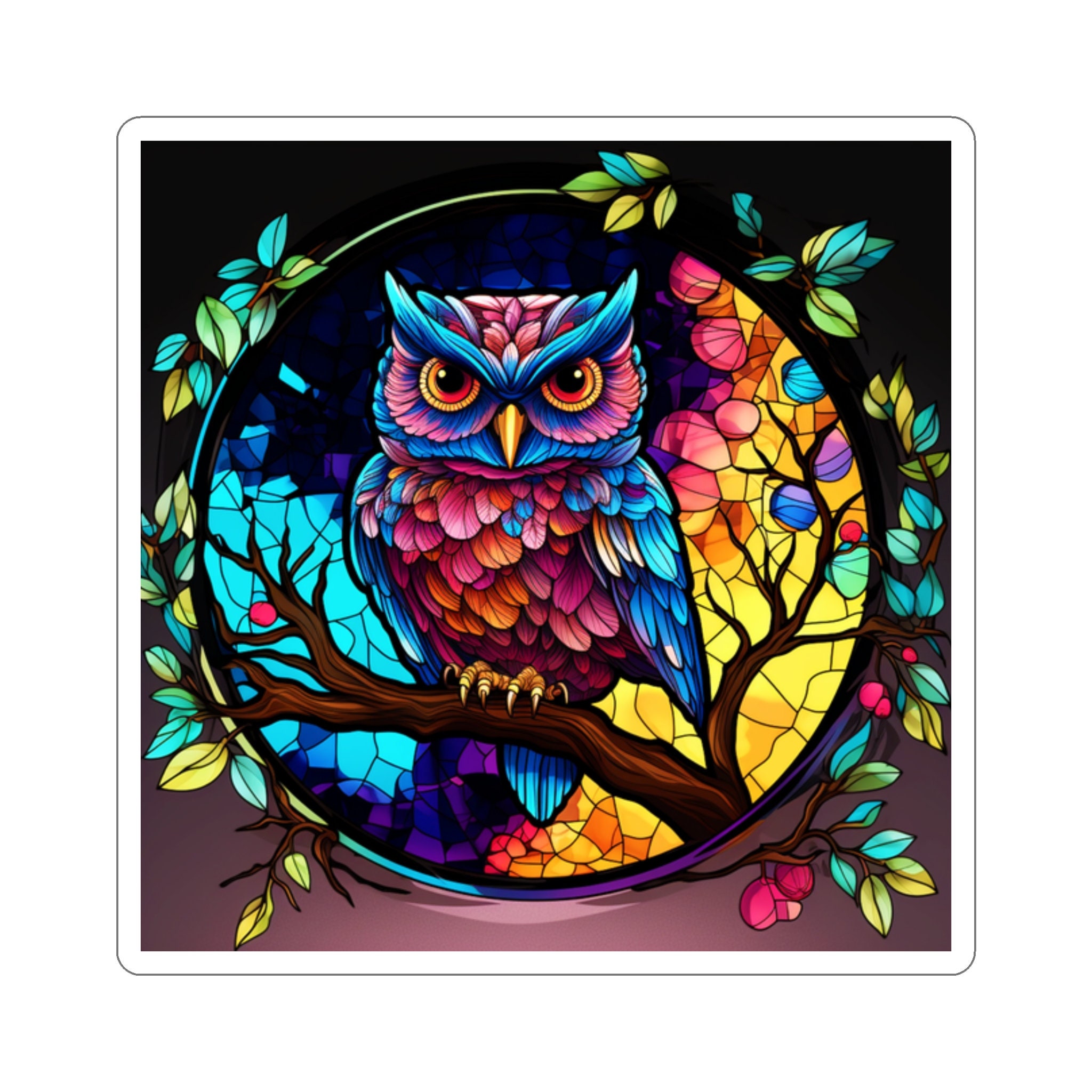 Stained Glass Owl Sticker - 5 Size Options for Every Need