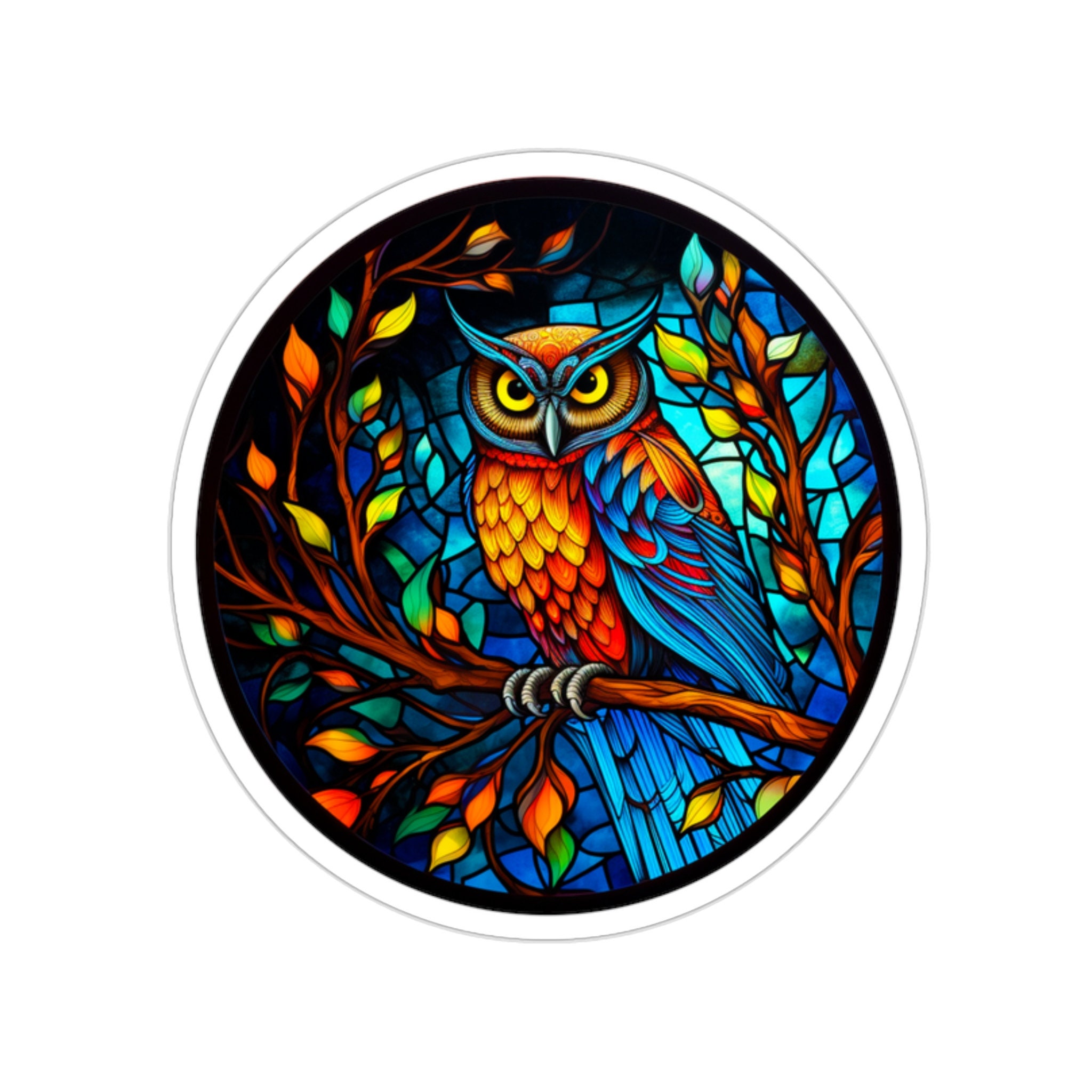 Stained Glass Owl Sticker - Available in 5 Sizes for Versatile Decor