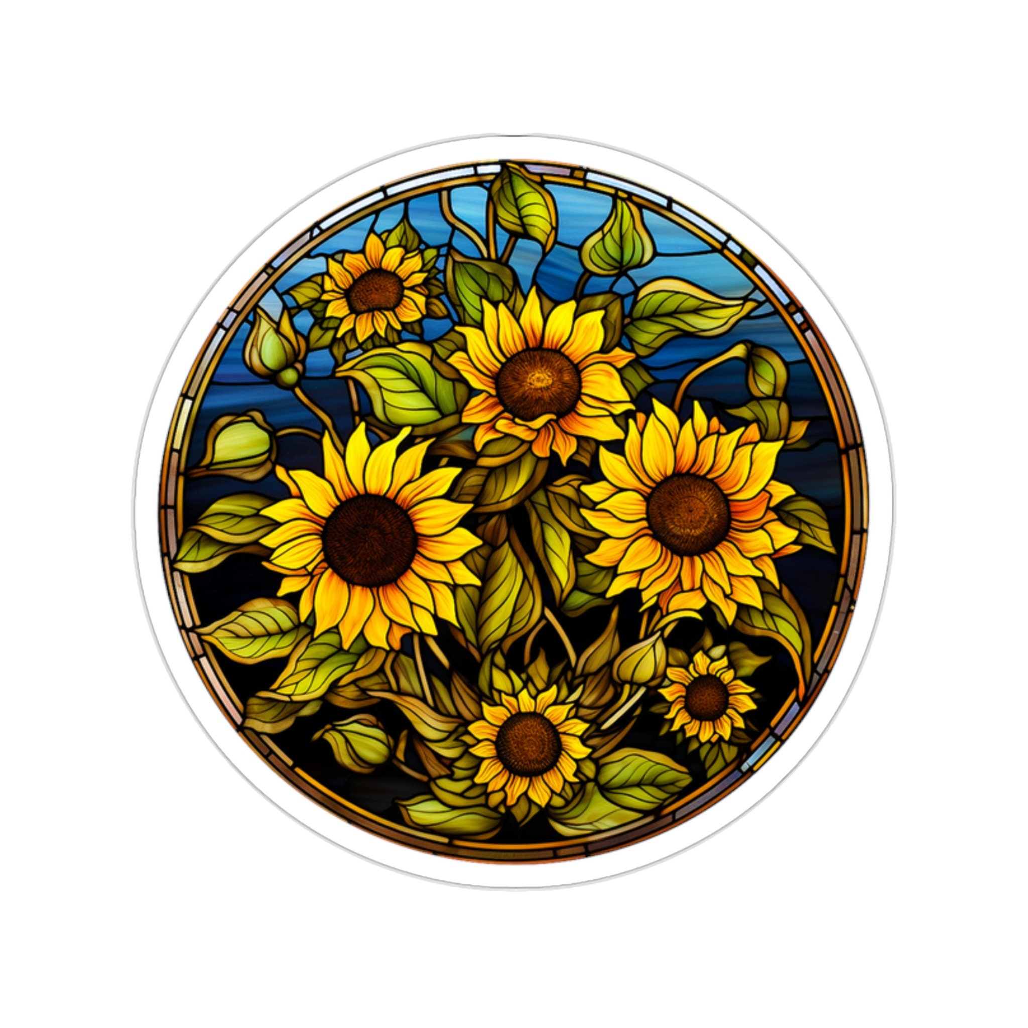 Stained Glass Sunflower Sticker Set - Five Sizes for Creative Expression