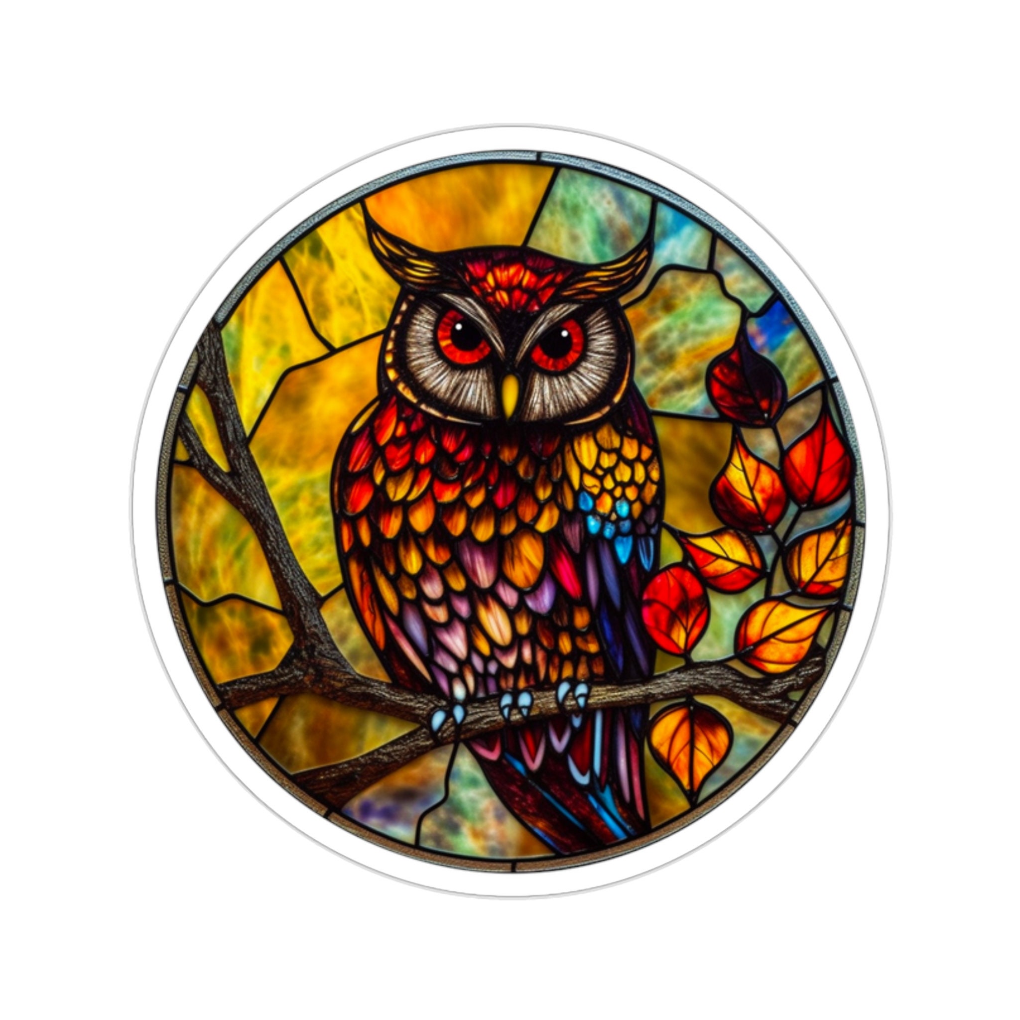 Stained Glass Owl Sticker - 5 Sizes for Versatile Decorating