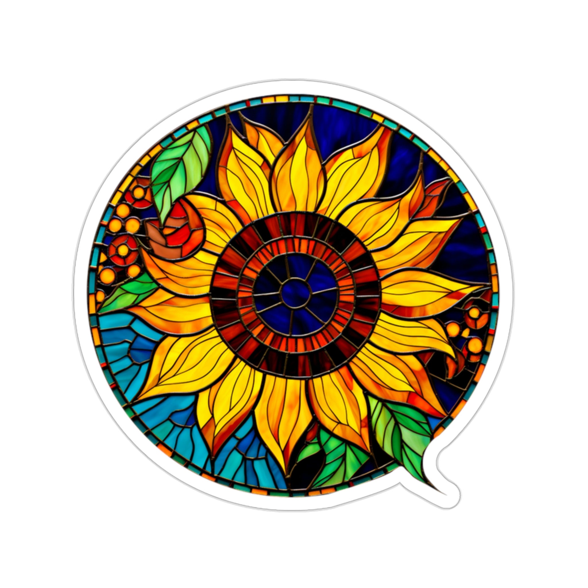 Stained Glass Sunflower Sticker - 5 Size Options for Your Artistry