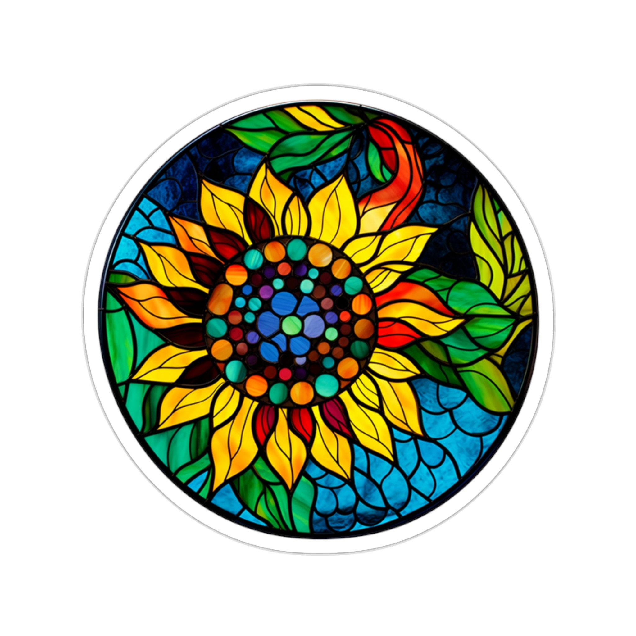 Stained Glass Sunflower Sticker - Multiple Sizes for Your Creative Flair