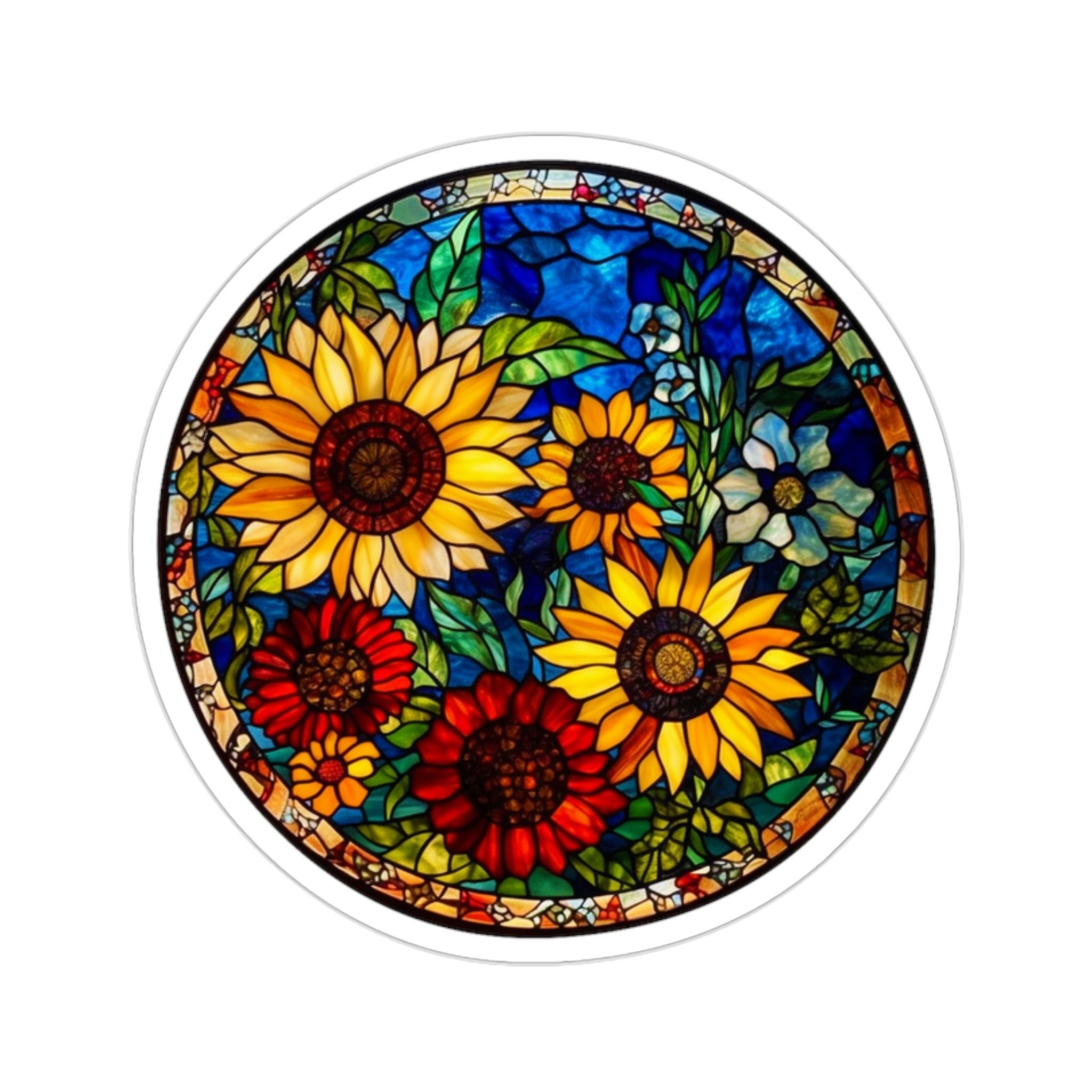Stained Glass Sunflower Sticker Set - Five Sizes for Creative Versatility