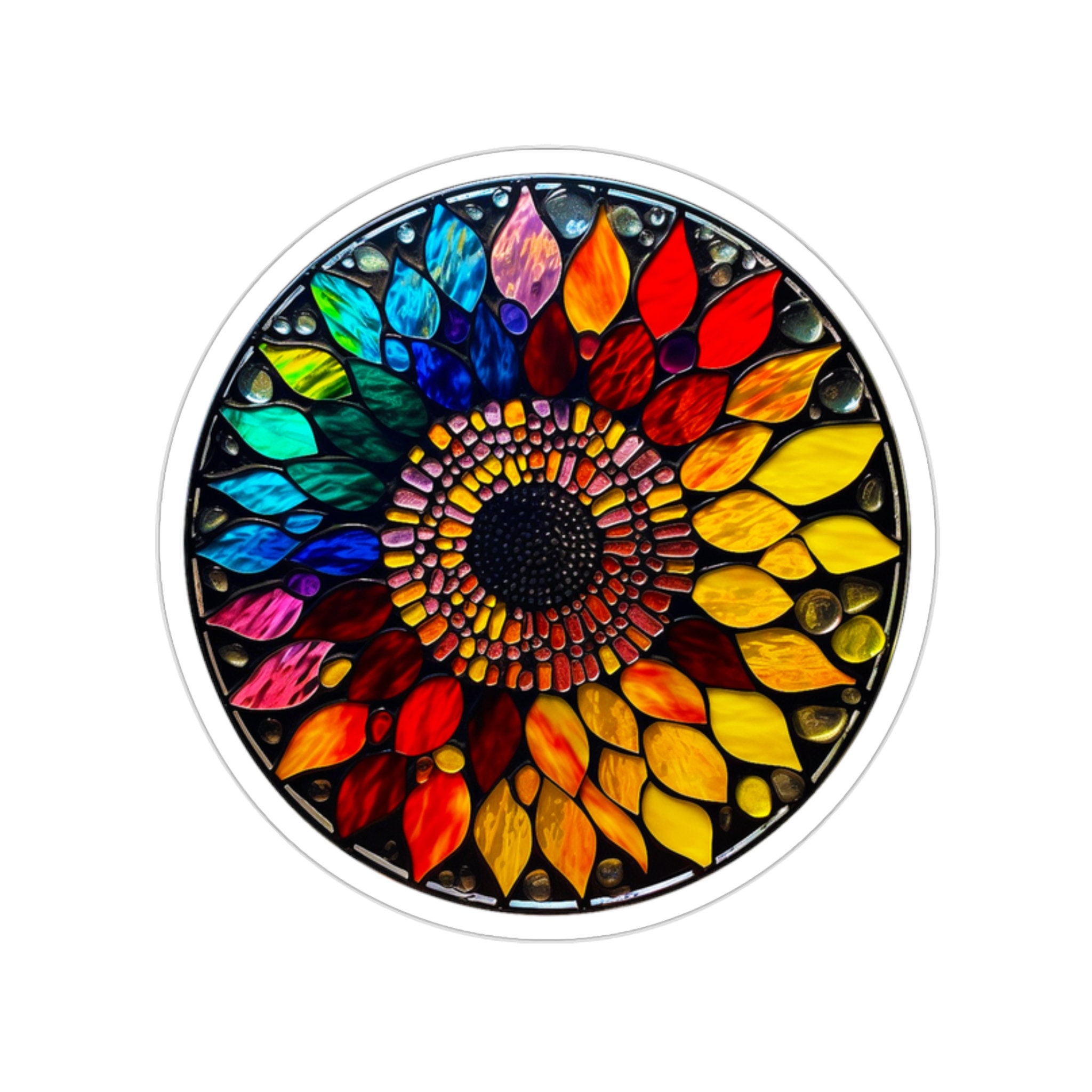 Rainbow Stained Glass Sunflower Sticker - Vibrant and Eye-Catching!