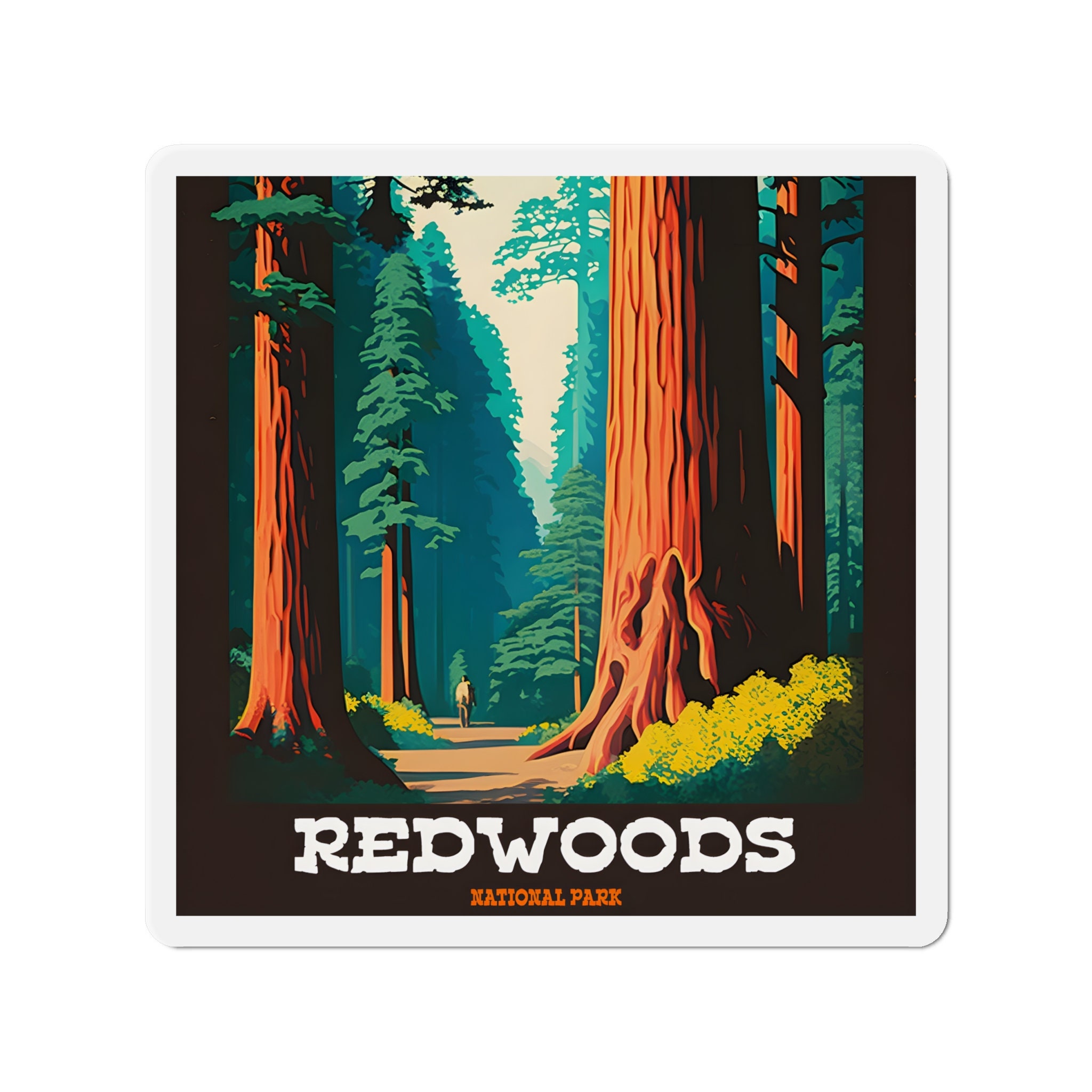 Vintage Redwoods National Park Magnet - Retro Nature Design - 5 Sizes!