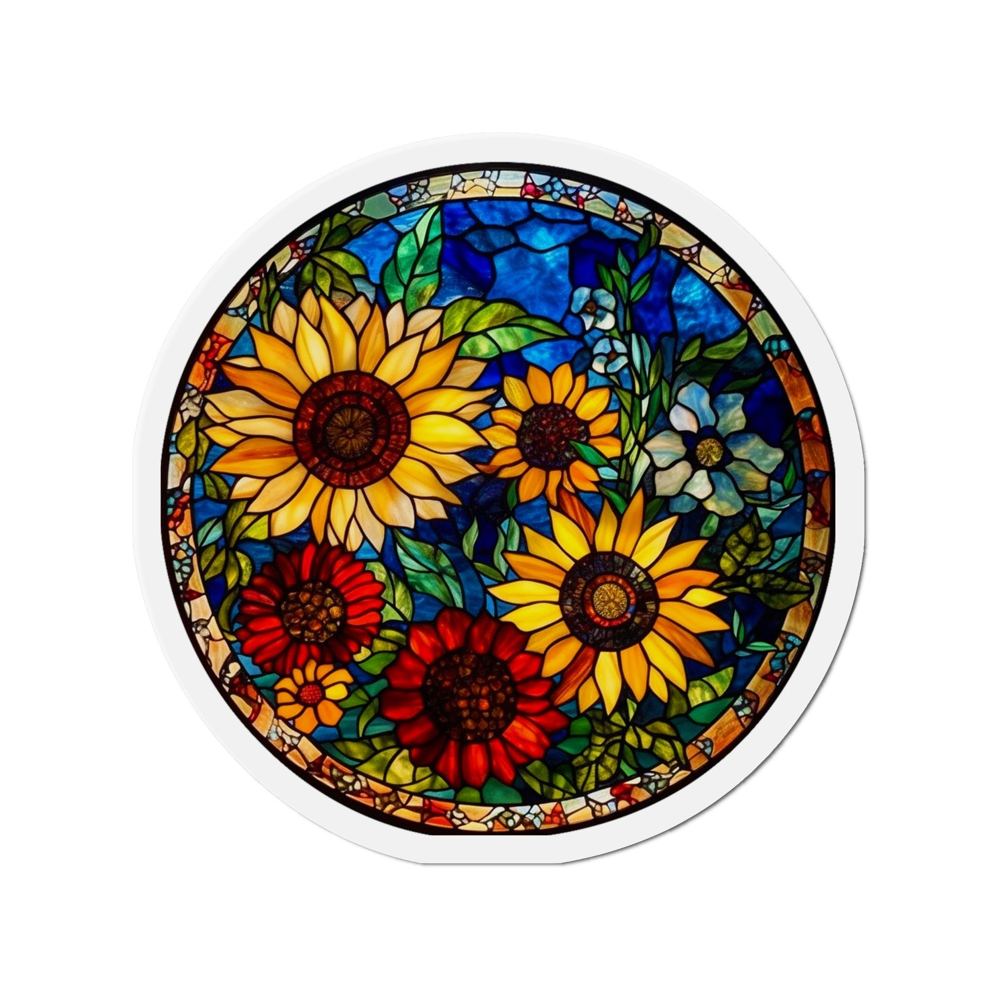 Stained Glass Sunflower Magnet Set - Five Sizes for Versatile Decor