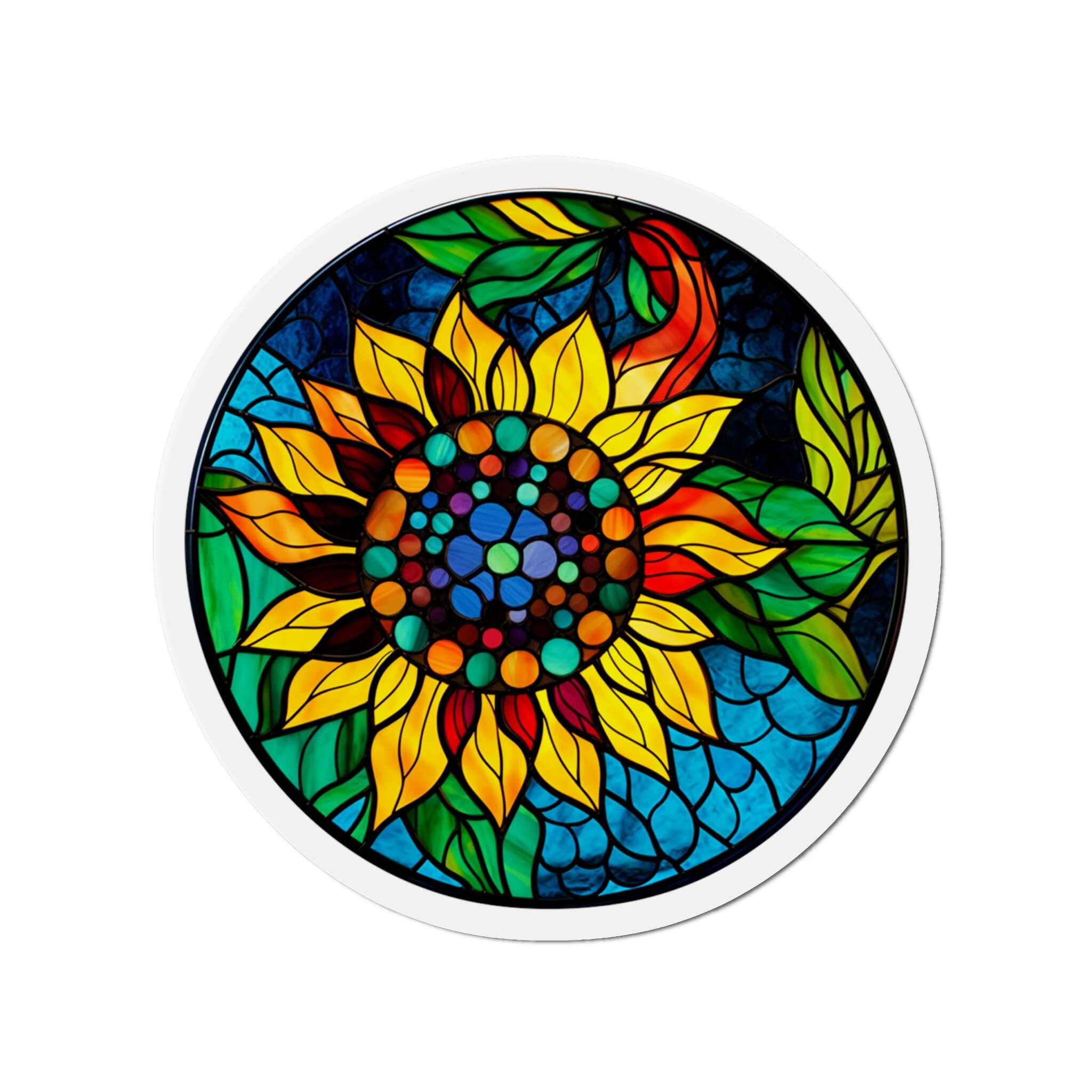 Stained Glass Sunflower Magnet Set - Five Sizes for Versatile Display